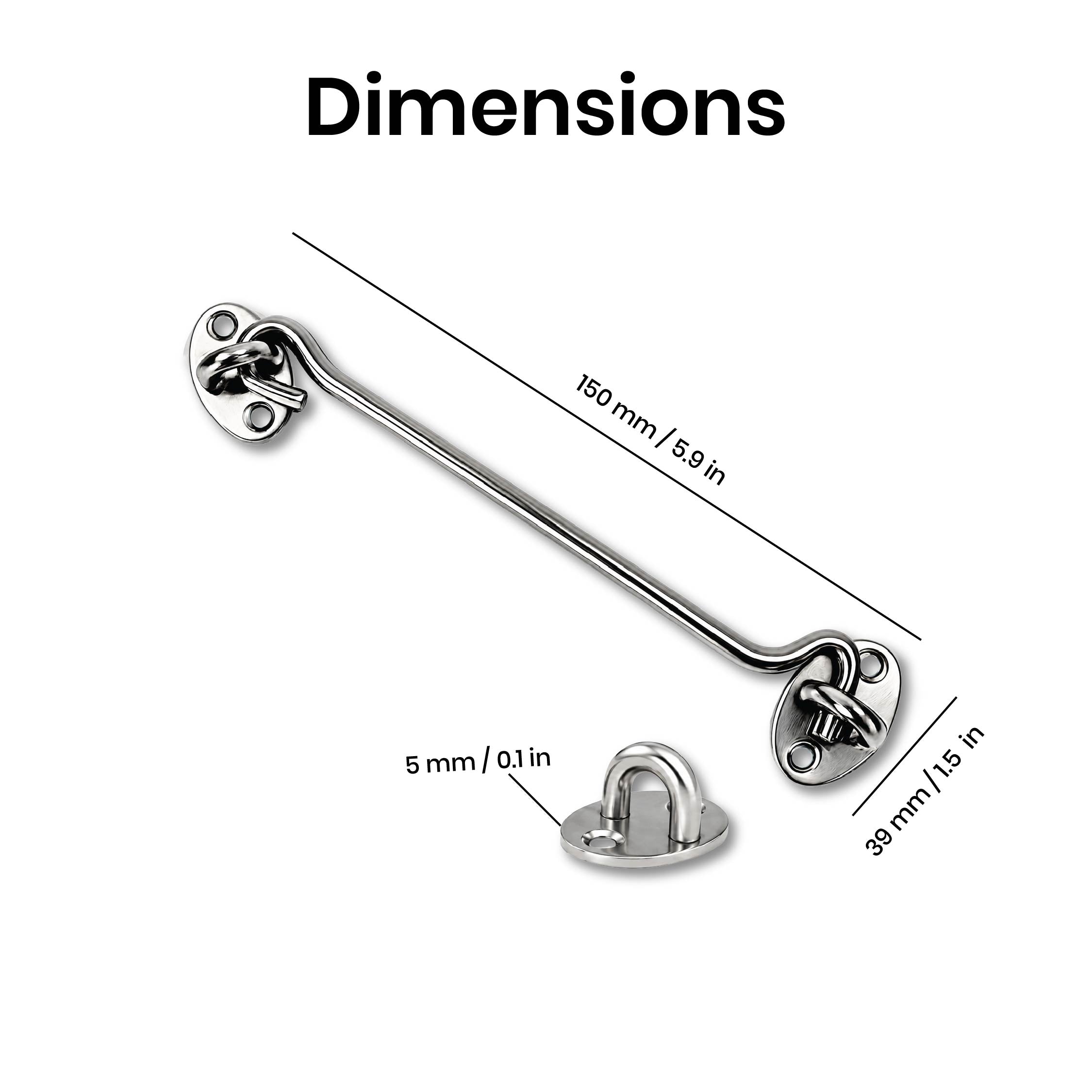 DOMIRA chrome hook and eye latch
6 inch 152mm dimensions