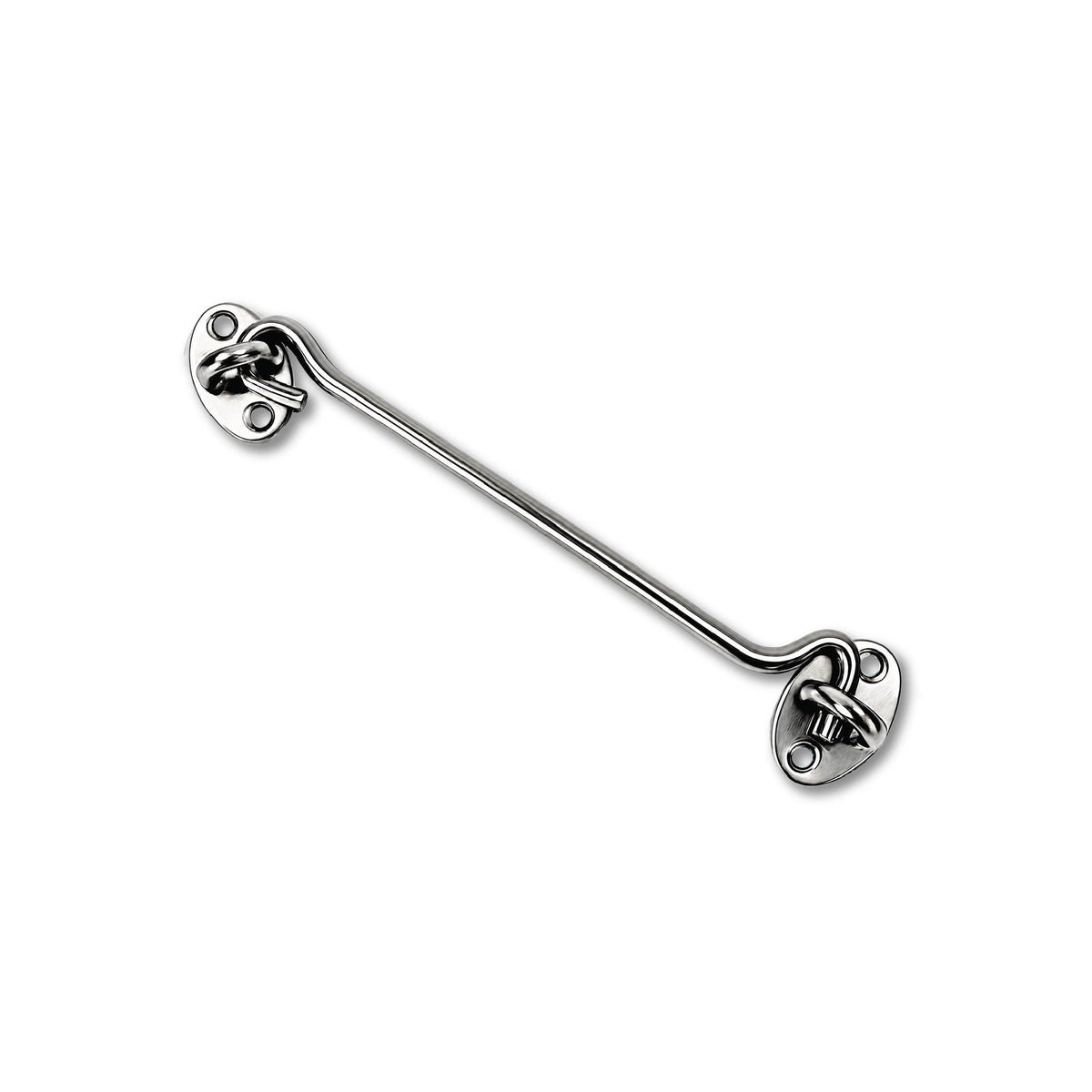 DOMIRA chrome hook and eye latch
angled view showing the hook, eye
and secure buckle design
