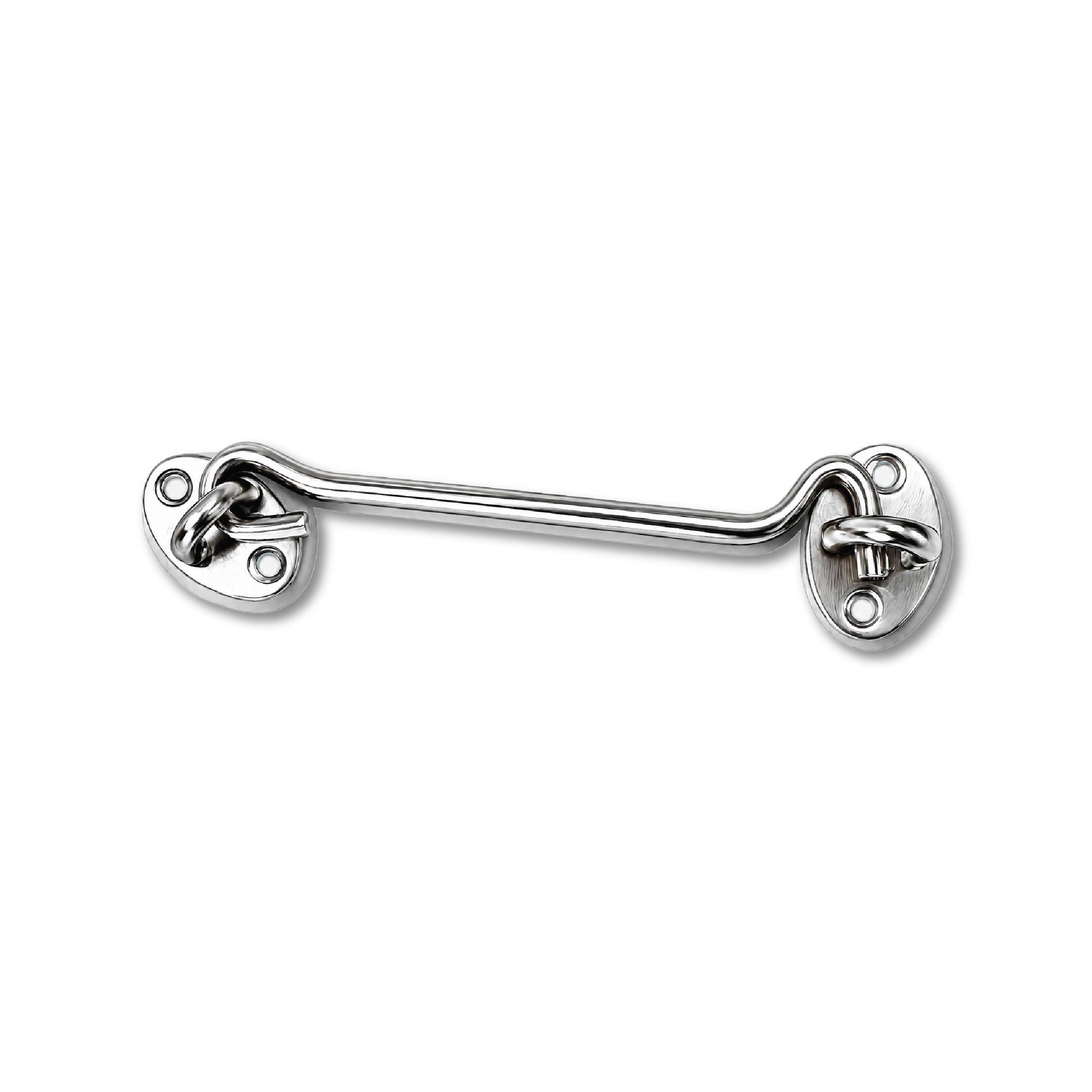 DOMIRA chrome hook and eye latch
top view showing the heavy duty
stainless steel construction