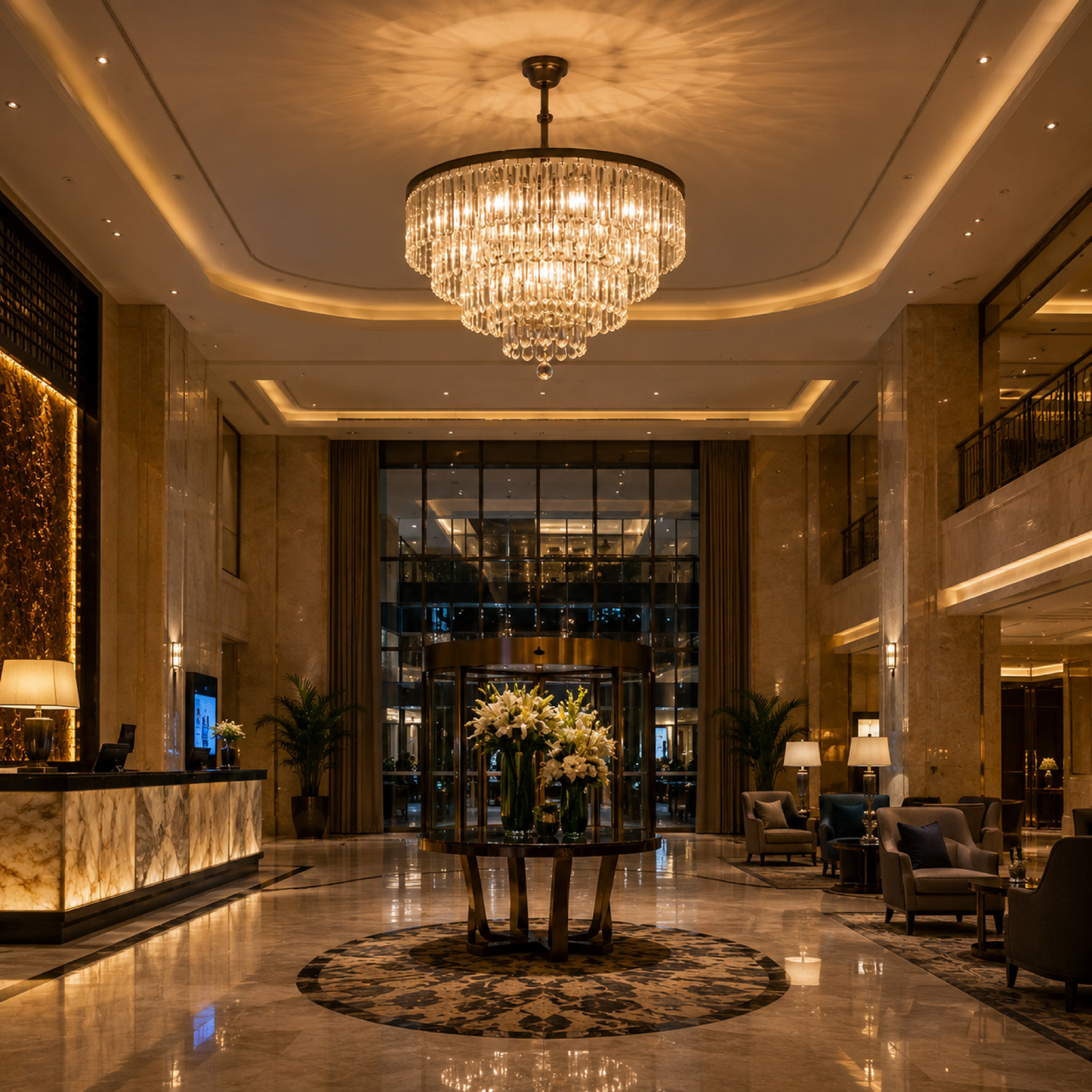DOMIRA G9 Halogen Bulb 28W installed
in a decorative chandelier creating bright
warm white illumination.