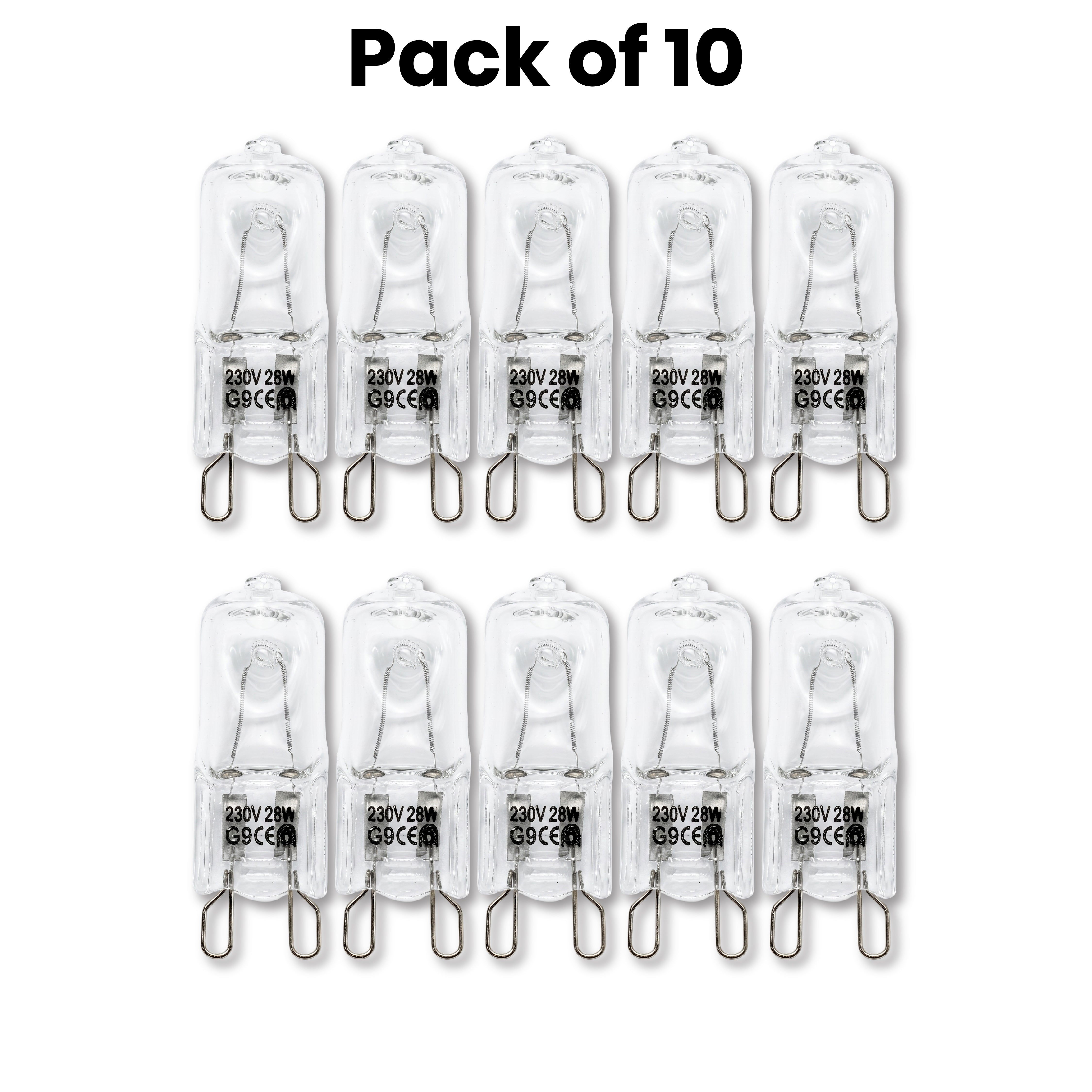 DOMIRA G9 Halogen Bulb 28W warm
white dimmable capsule bulbs, pack of
10, suitable for ceiling lights, ovens,
chandeliers and decorative lighting.