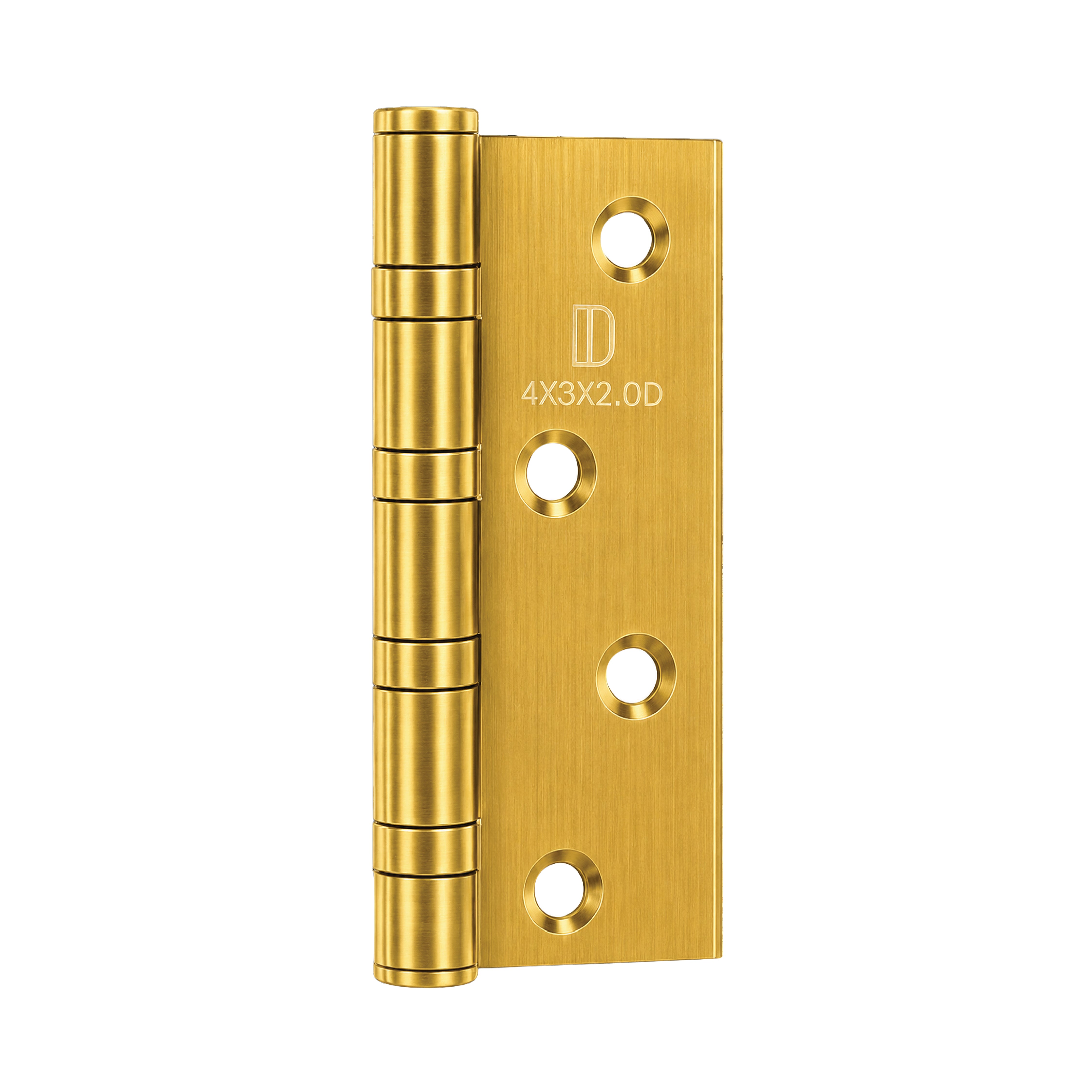 Perspective image of the DOMIRA gold
heavy-duty hinge showcasing its premium
decorative finish.