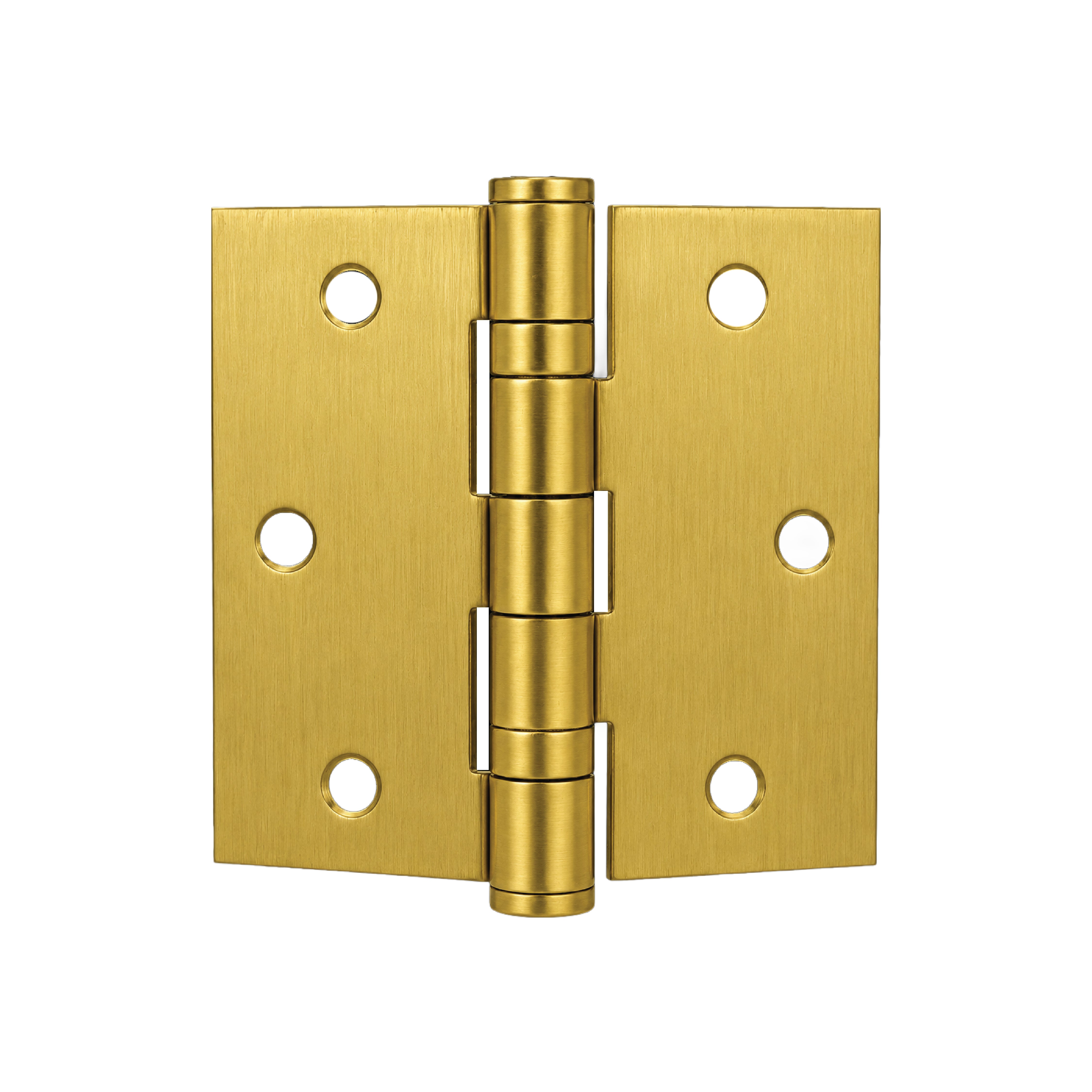 Rear view of DOMIRA gold 3 inch ball
bearing door hinges showing durable steel
construction and precision hinge design.