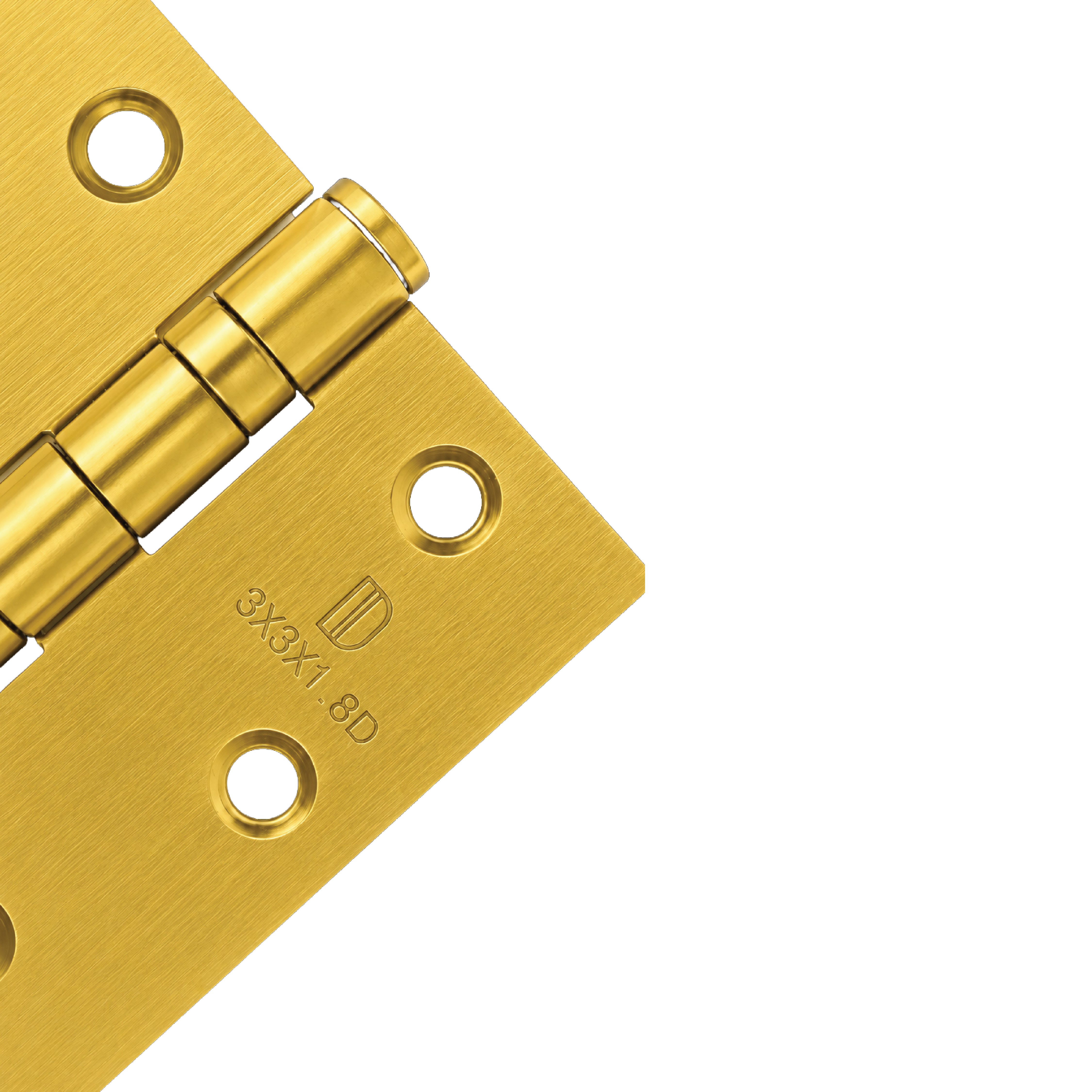 Detailed close-up of the decorative gold
finish and heavy-duty steel construction of
the DOMIRA ball bearing door hinge.