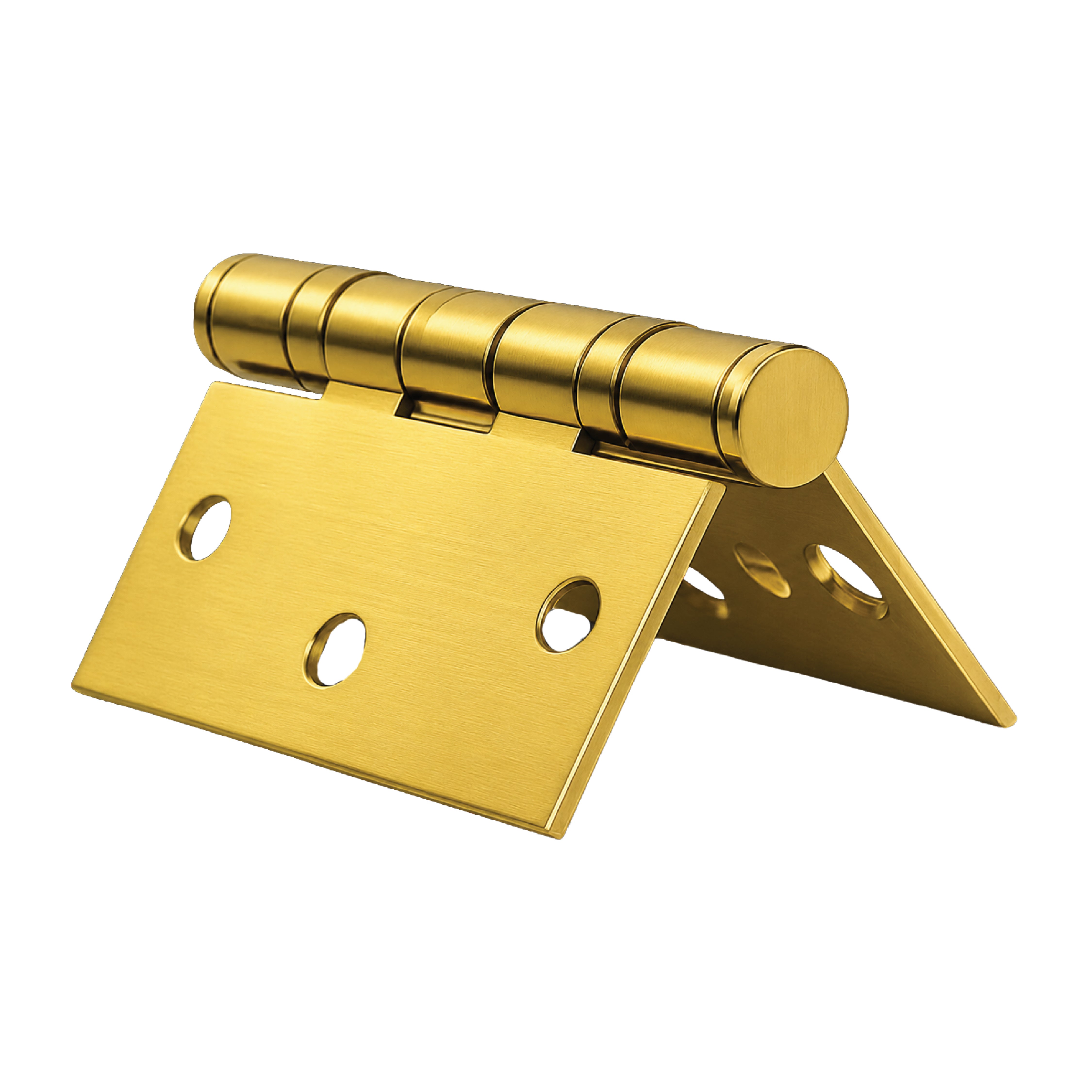 Side profile of DOMIRA gold 76mm ball
bearing door hinge highlighting the smooth
bearing mechanism and robust steel body.