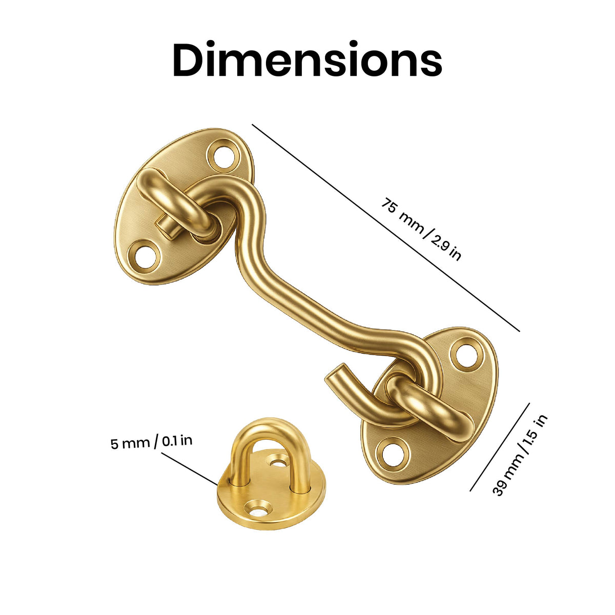 DOMIRA gold hook and eye latch 3
inch 76mm dimensions