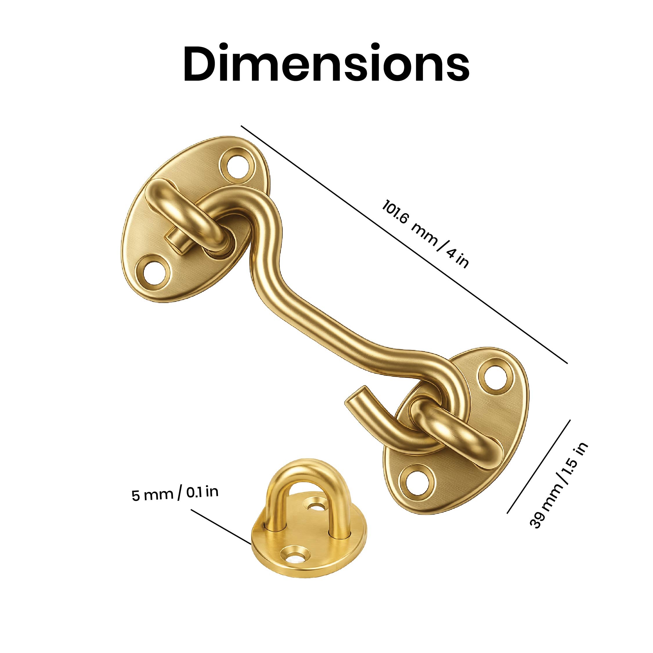 DOMIRA gold hook and eye latch 4
inch 102mm dimensions