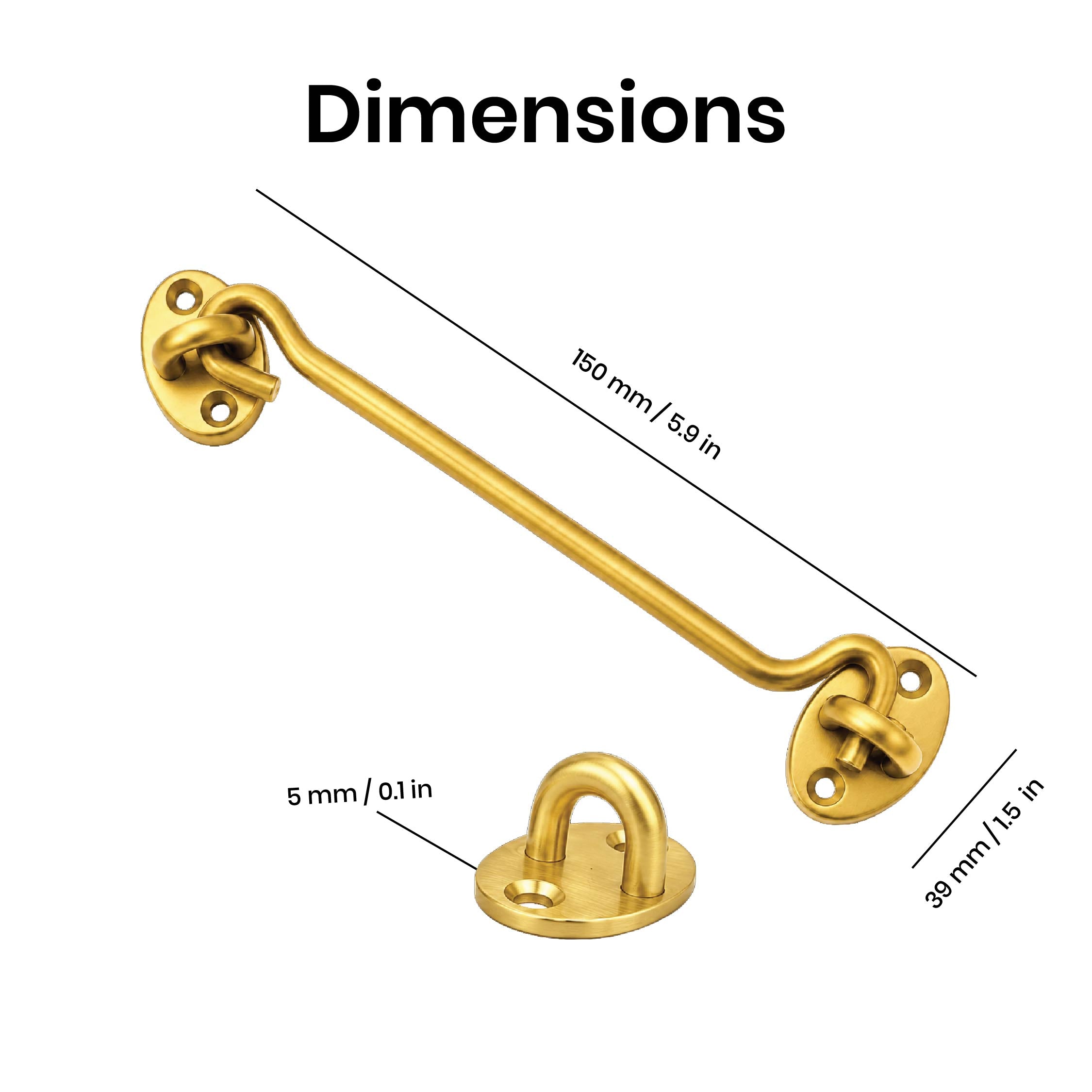 DOMIRA gold hook and eye latch 6
inch 152mm dimensions