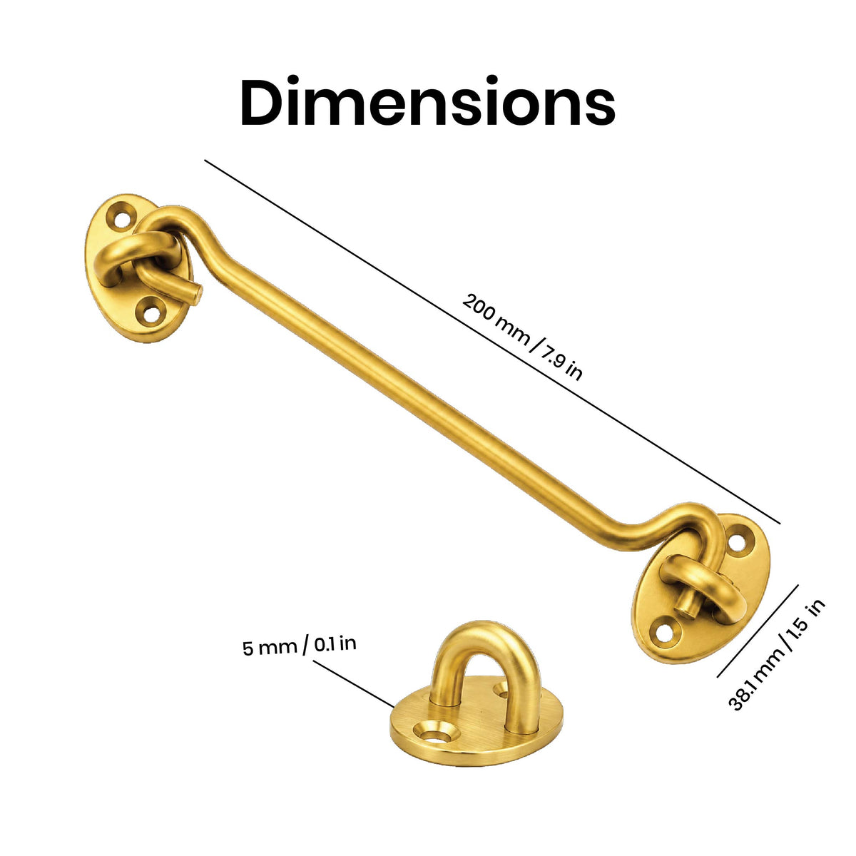 DOMIRA gold hook and eye latch 8
inch 203mm dimensions