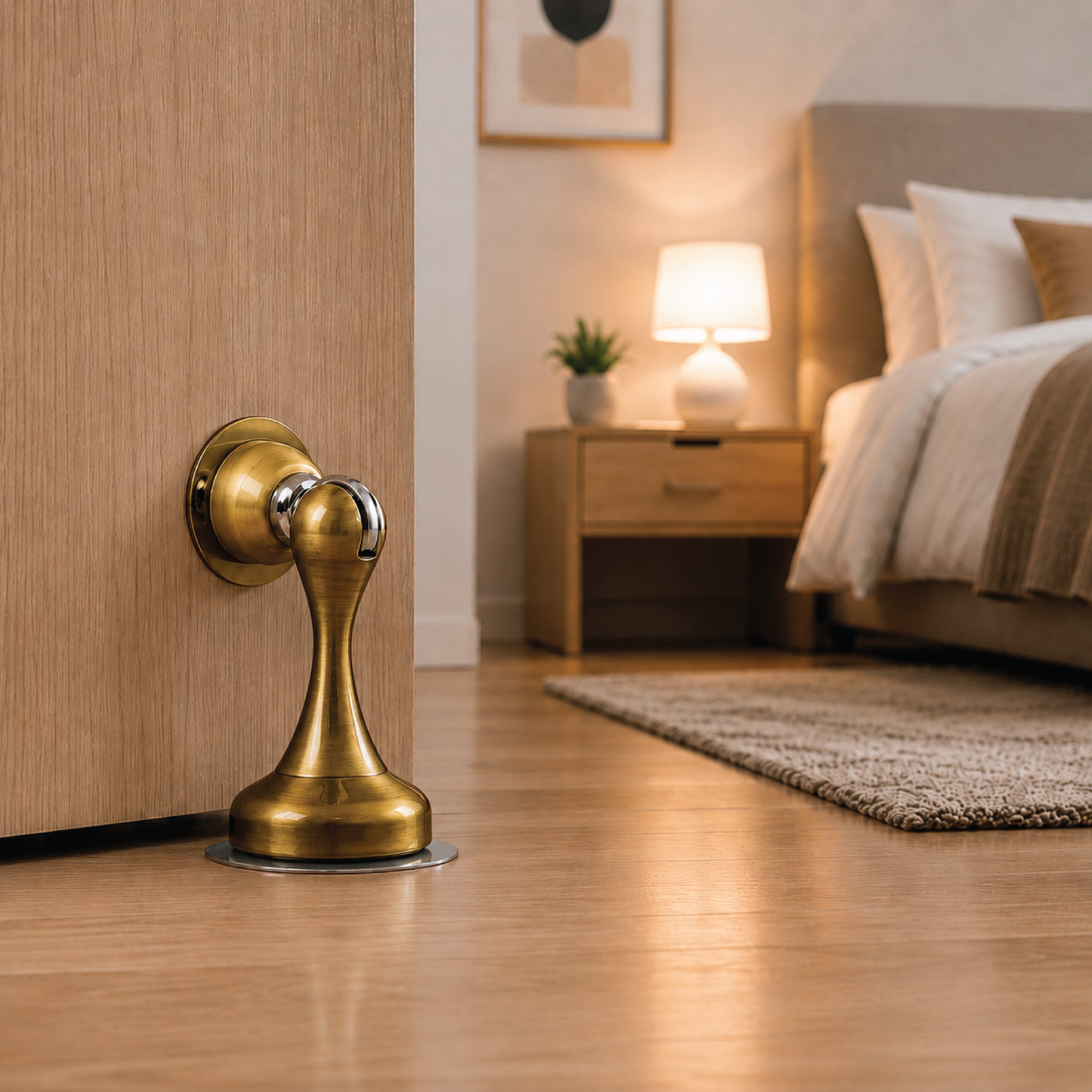 DOMIRA Magnetic Door Stopper Heavy Duty Door Stop Metal Gold Finish No Drill Strong Hold 1 Pack