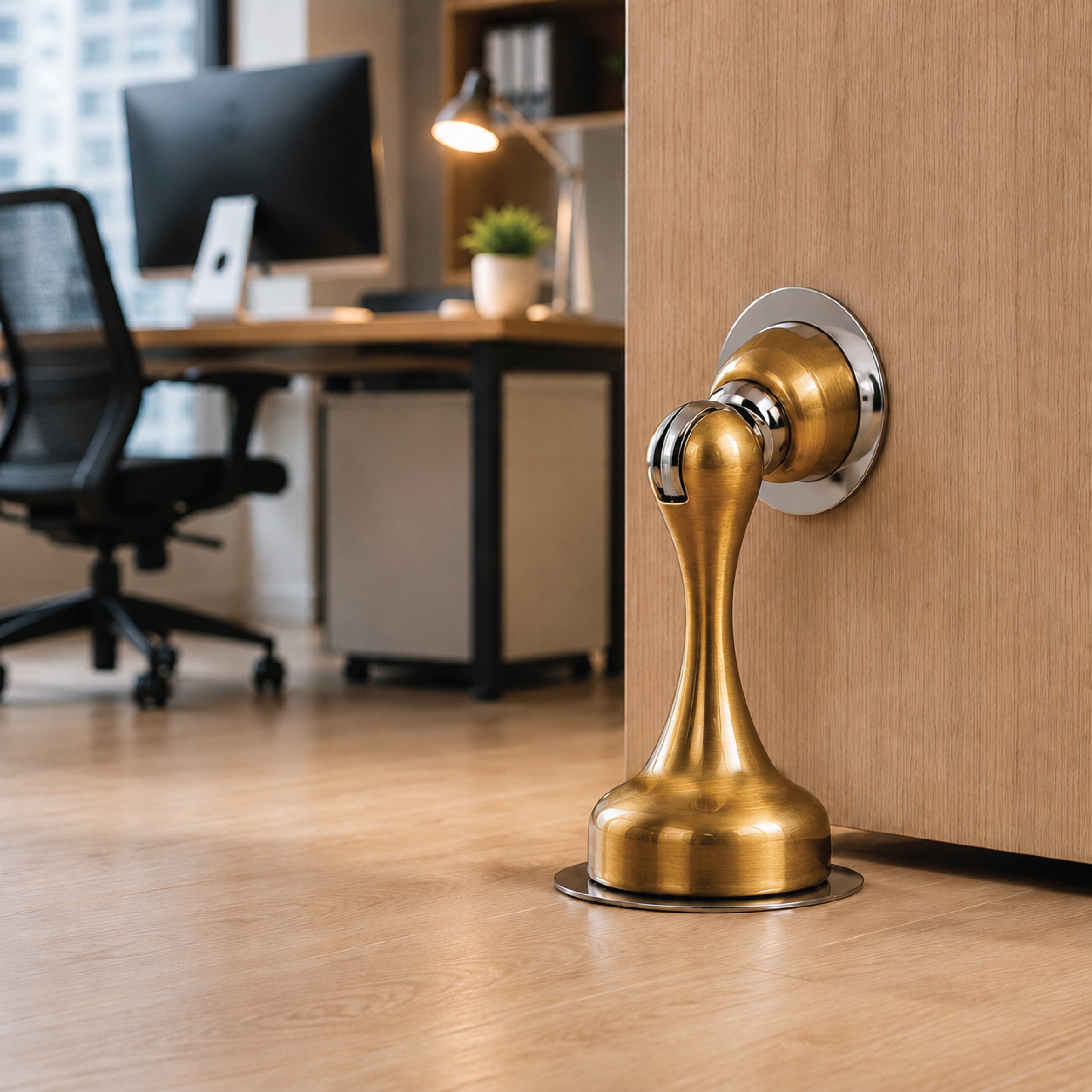 DOMIRA Magnetic Door Stopper Heavy Duty Door Stop Metal Gold Finish No Drill Strong Hold 1 Pack