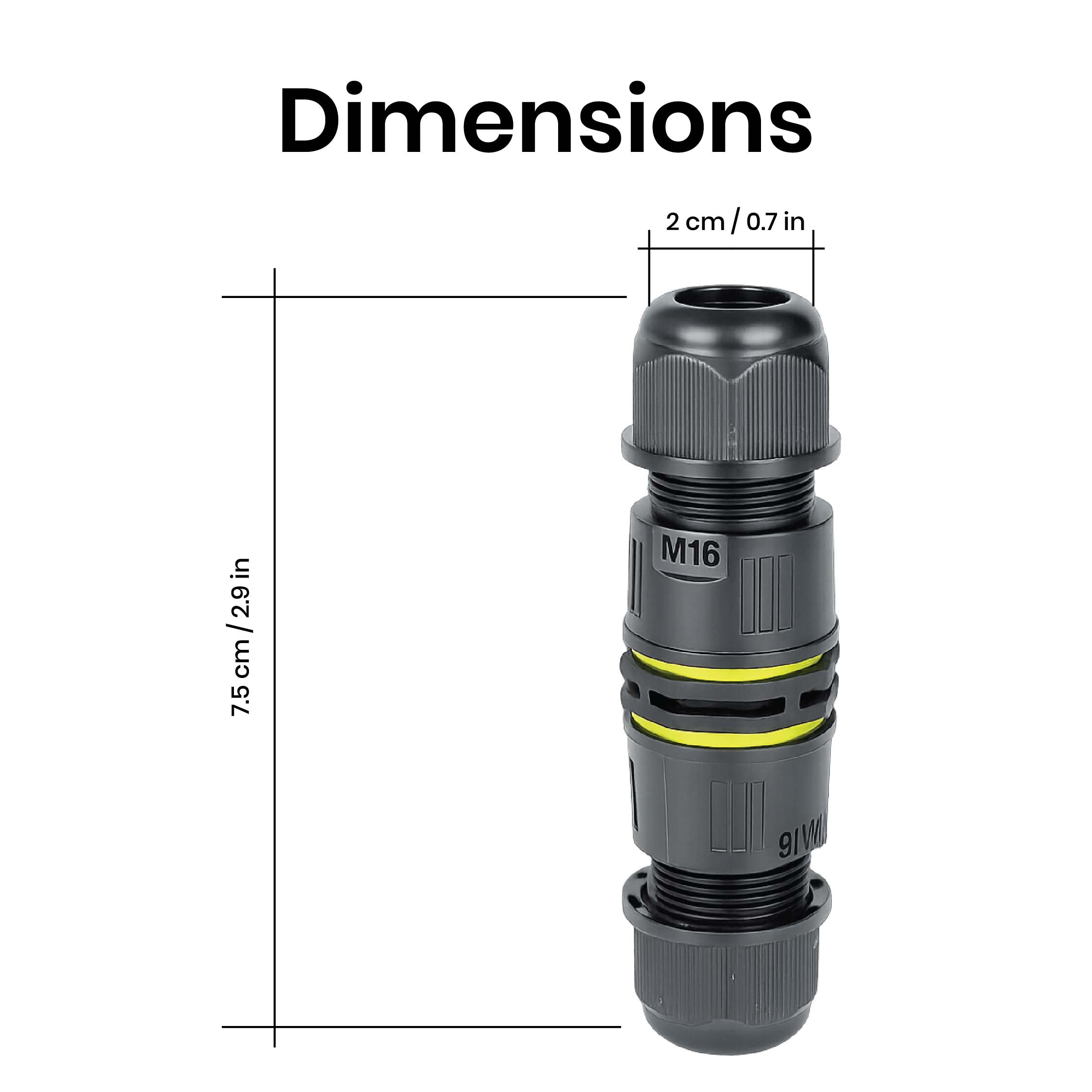 Dimension diagram of the DOMIRA
IP68 waterproof cable connector with
measurements for installation and
cable compatibility.