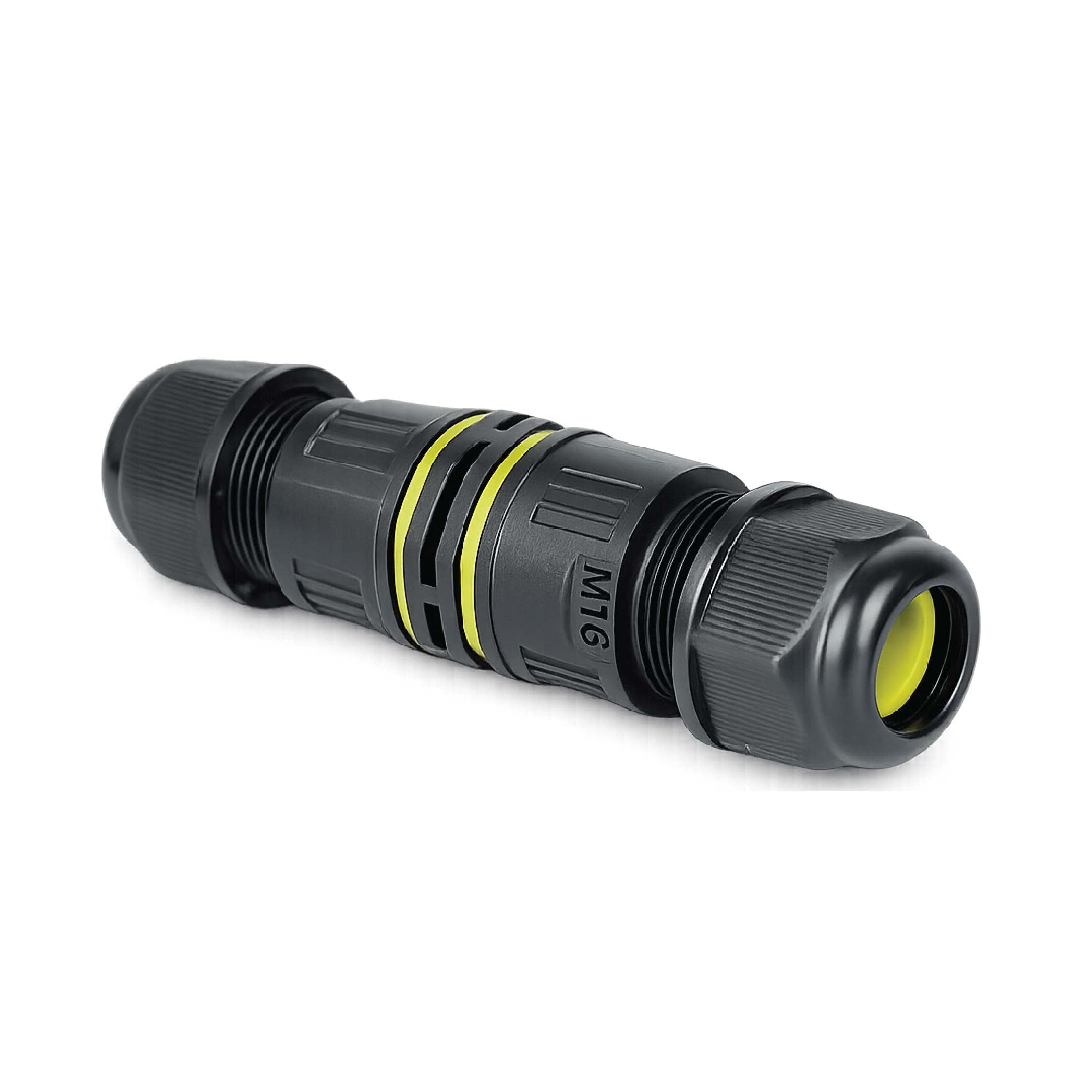 Angled view of the DOMIRA IP68
outdoor cable connector designed for
waterproof electrical connections in
garden lighting, CCTV and LED
systems.