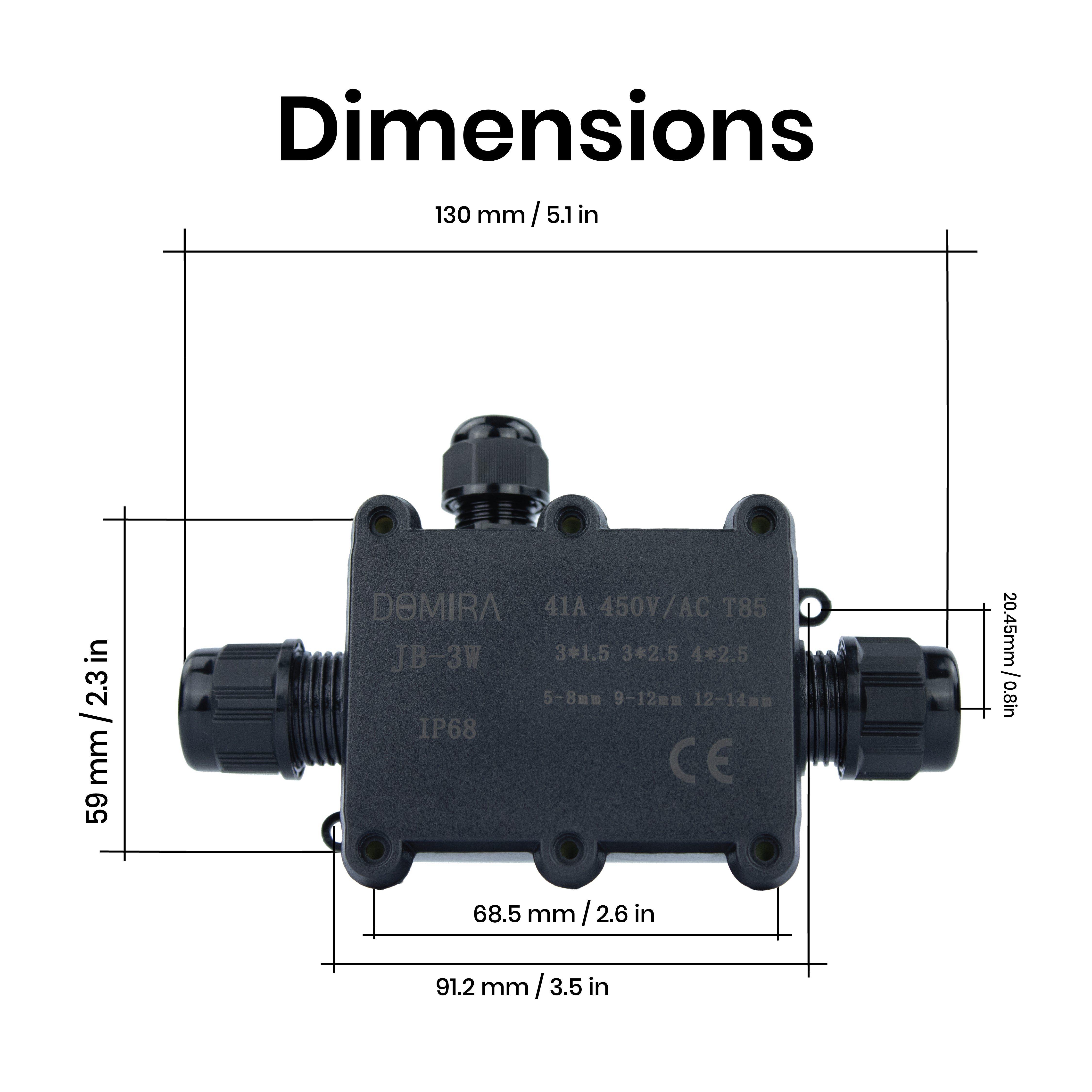 DOMIRA waterproof outdoor electrical junction box for outdoor electrical connections and cable wiring, 3 way