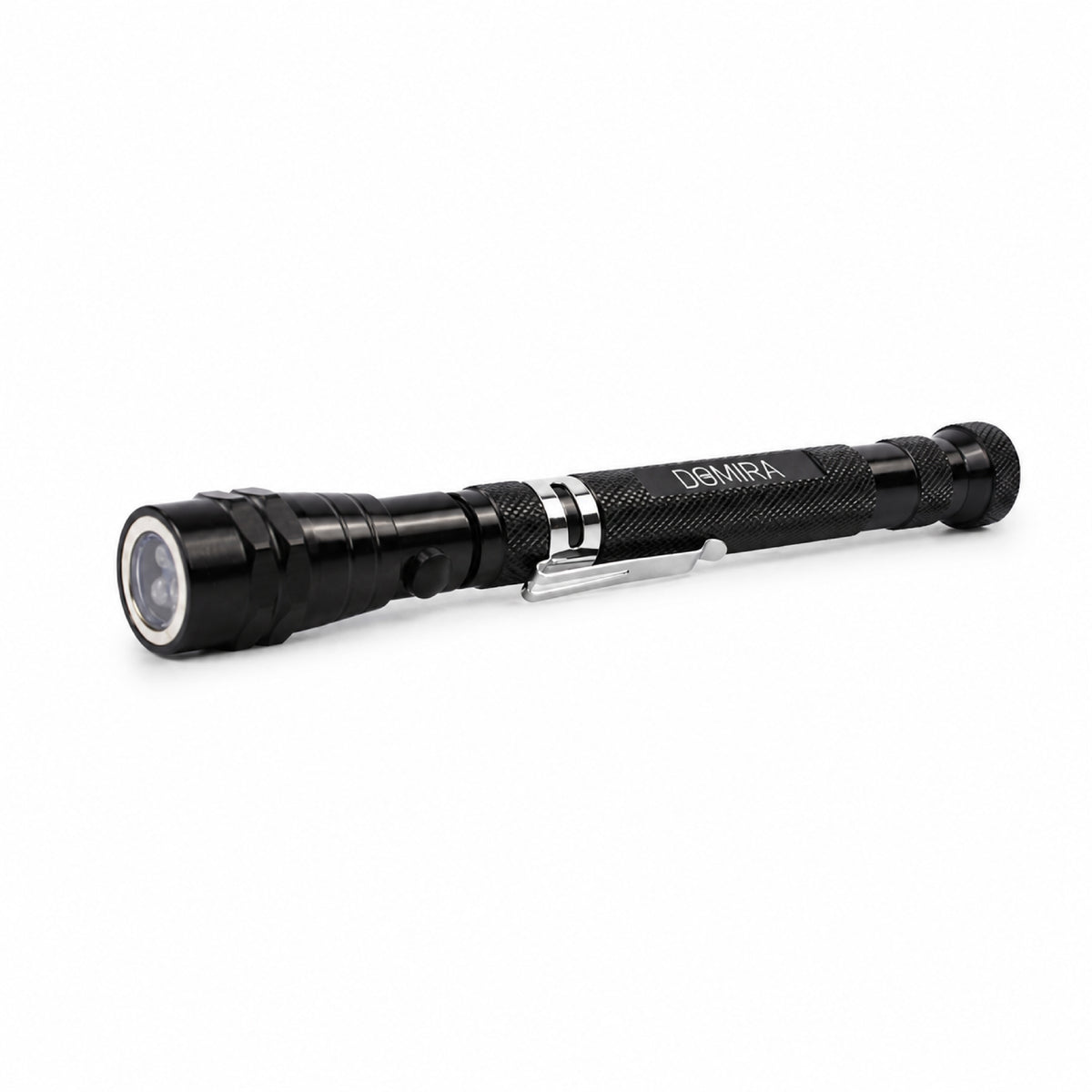 DOMIRA LED magnetic pickup tool with
telescopic flashlight and flexible magnetic
head for retrieving screws, bolts and
other metal objects in hard-to-reach
spaces.