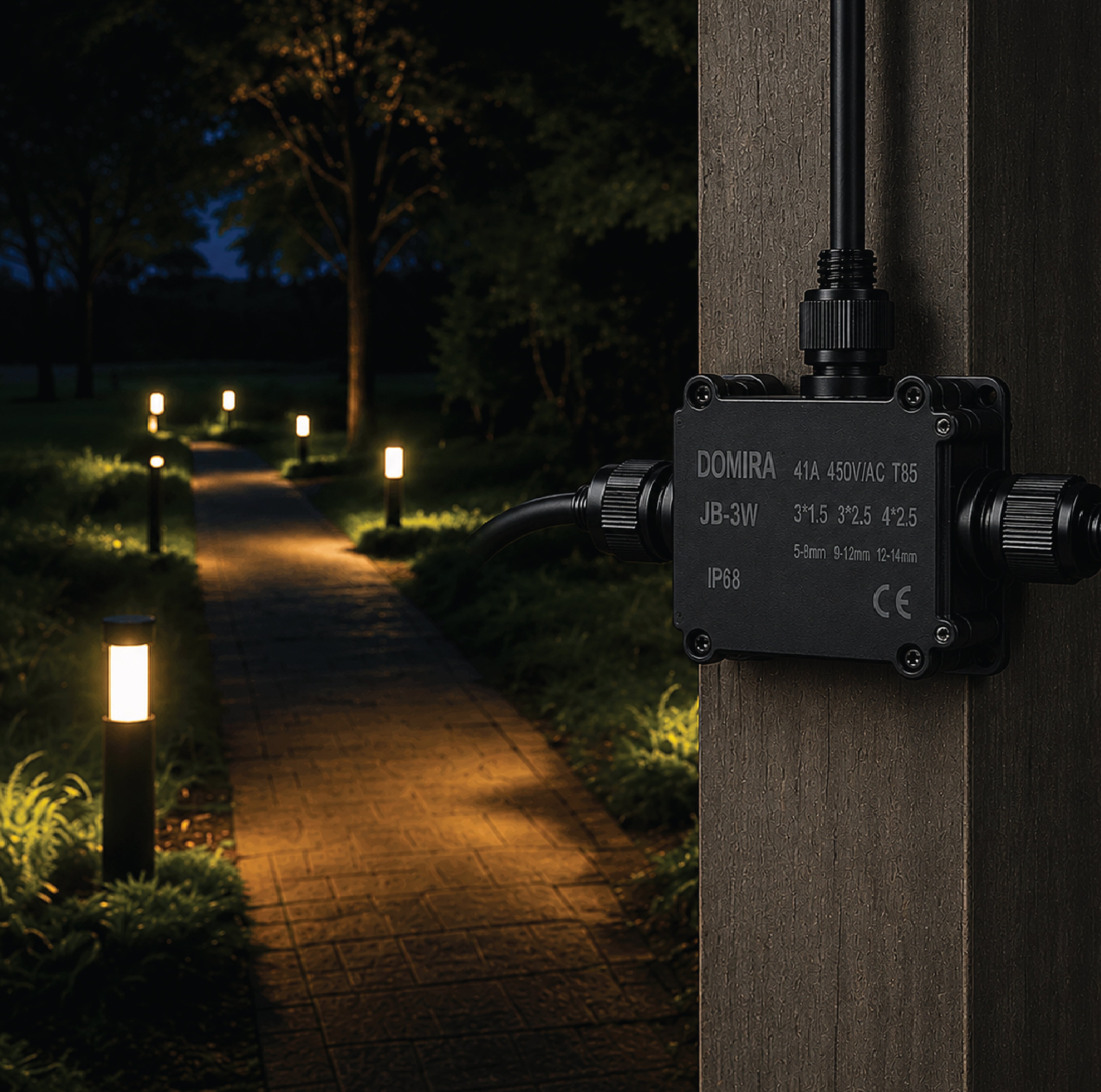 DOMIRA junction box for outdoor electrical use, 3 way
