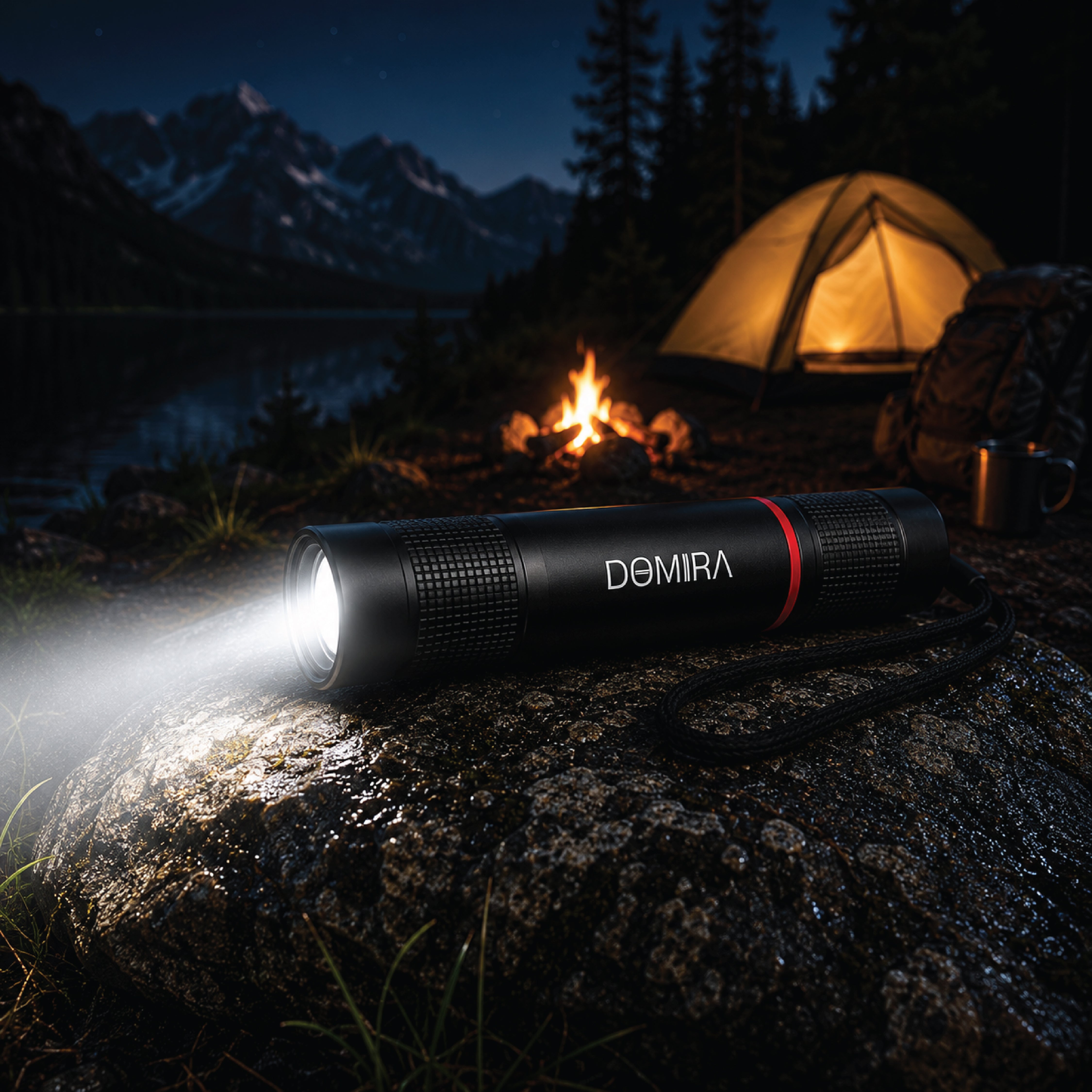 DOMIRA rechargeable LED torch
delivering bright, reliable lighting for
camping, hiking and other outdoor
adventures at night.