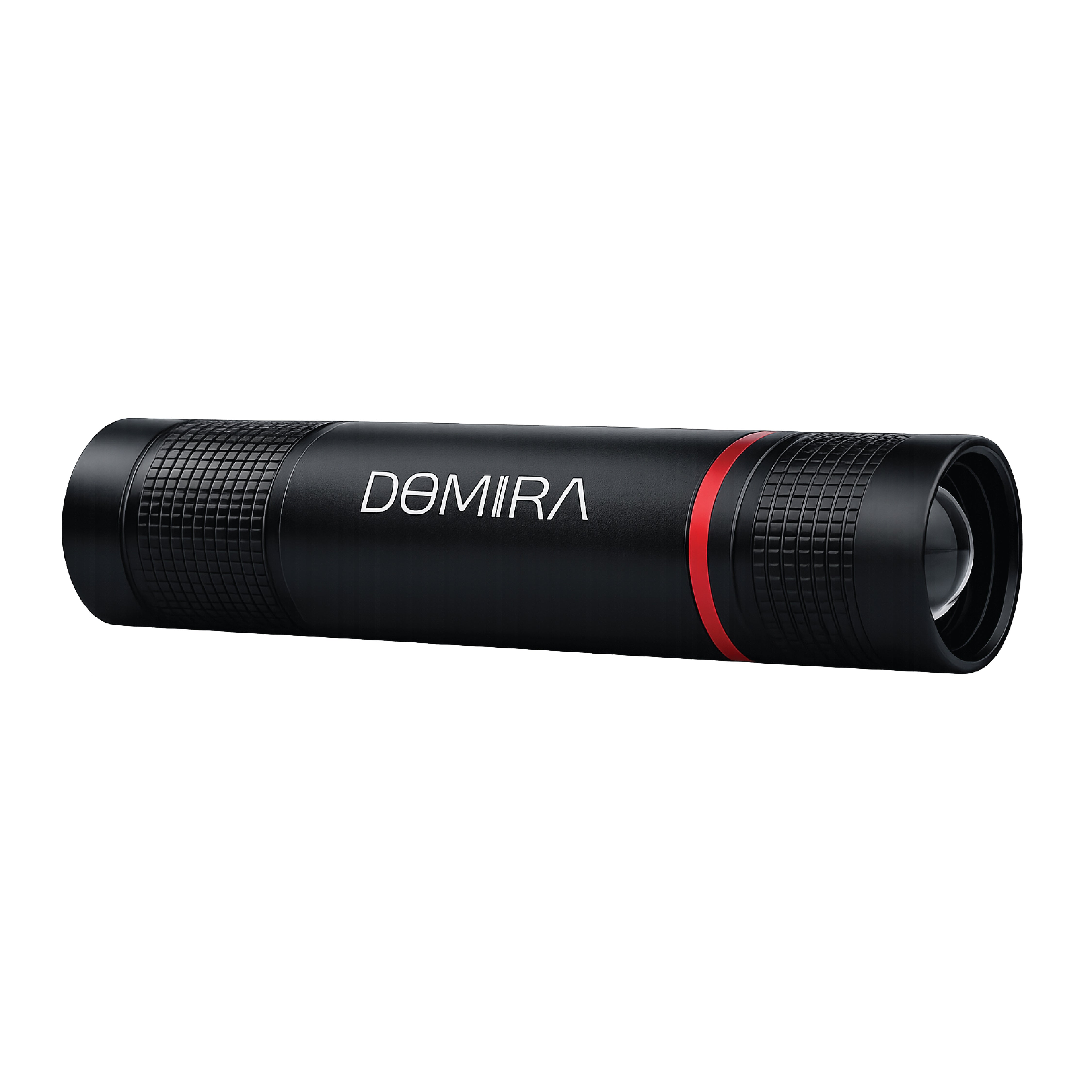 Side profile of the DOMIRA rechargeable LED
torch highlighting the slim pocket-sized design
and portable aluminium body.