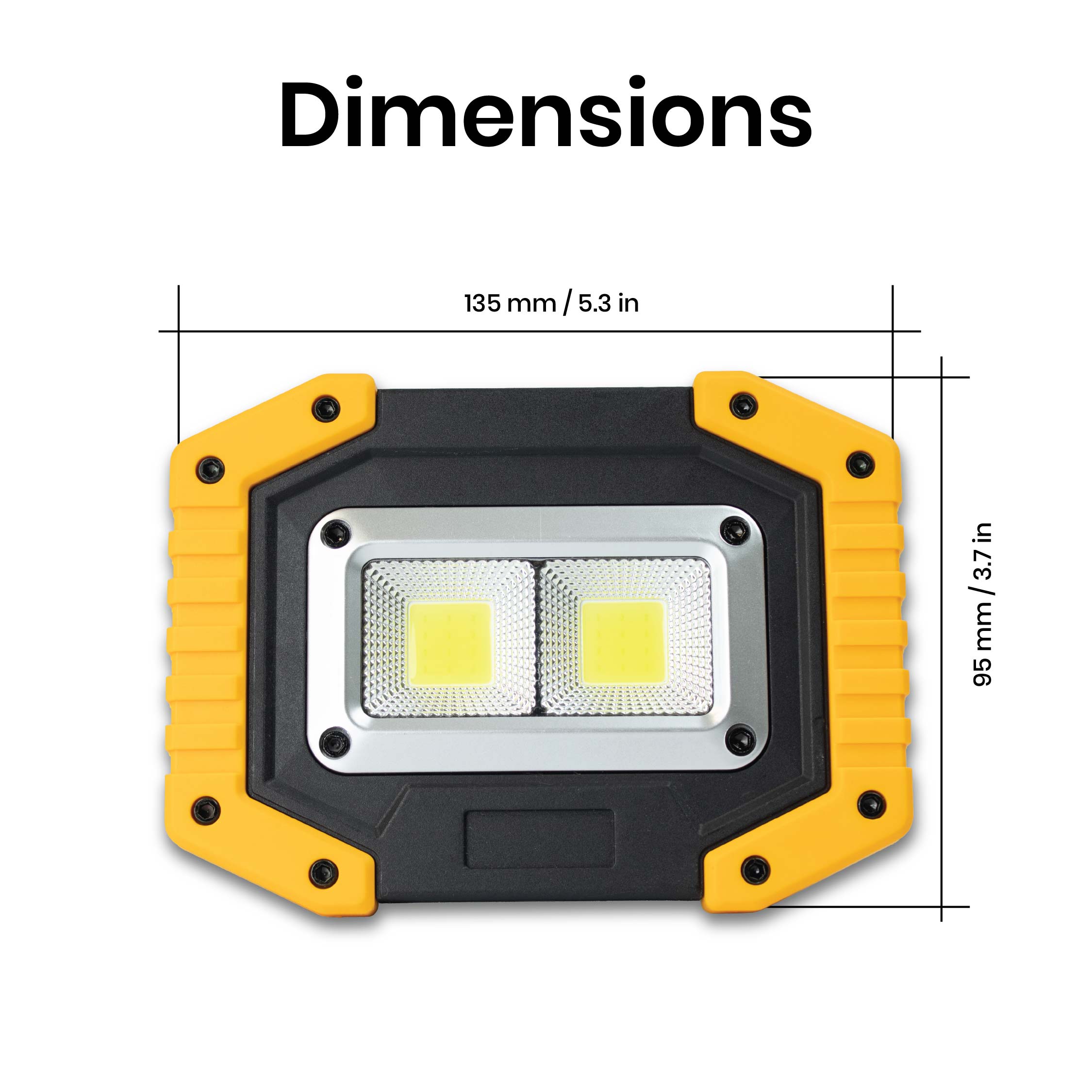 Close-up of the ergonomic carry handle
on the DOMIRA rechargeable LED work
light, designed for comfortable grip,
portability and adjustable positioning.