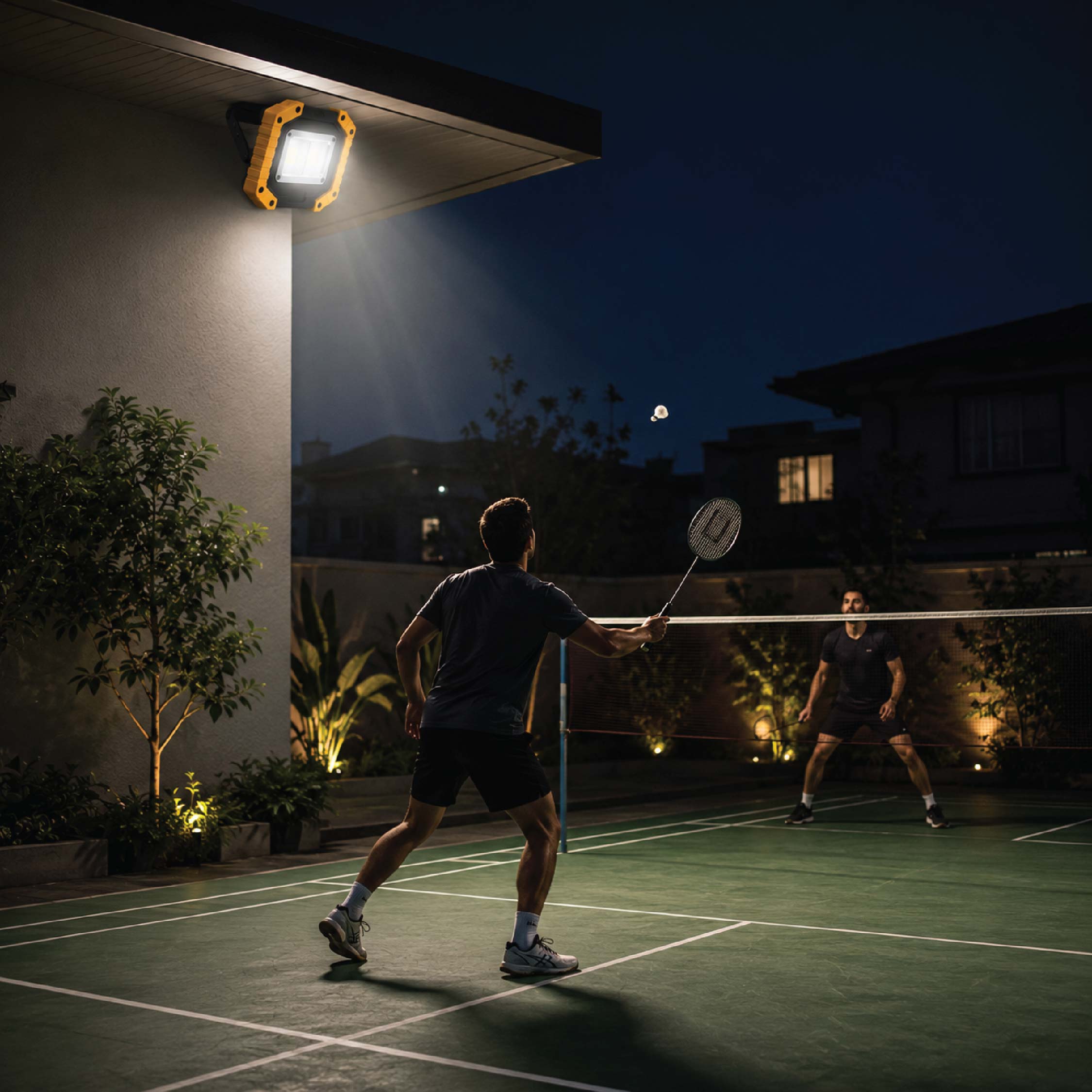 DOMIRA rechargeable LED work light
providing bright outdoor lighting for
backyard activities, evening games, DIY
projects and family gatherings.