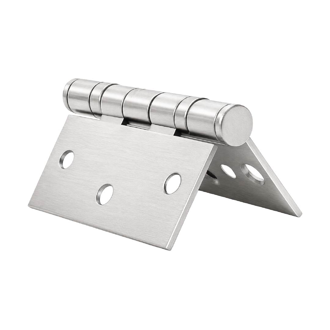Side profile of DOMIRA silver 76mm ball bearing door hinge highlighting the smooth bearing mechanism and heavy-duty steel body.