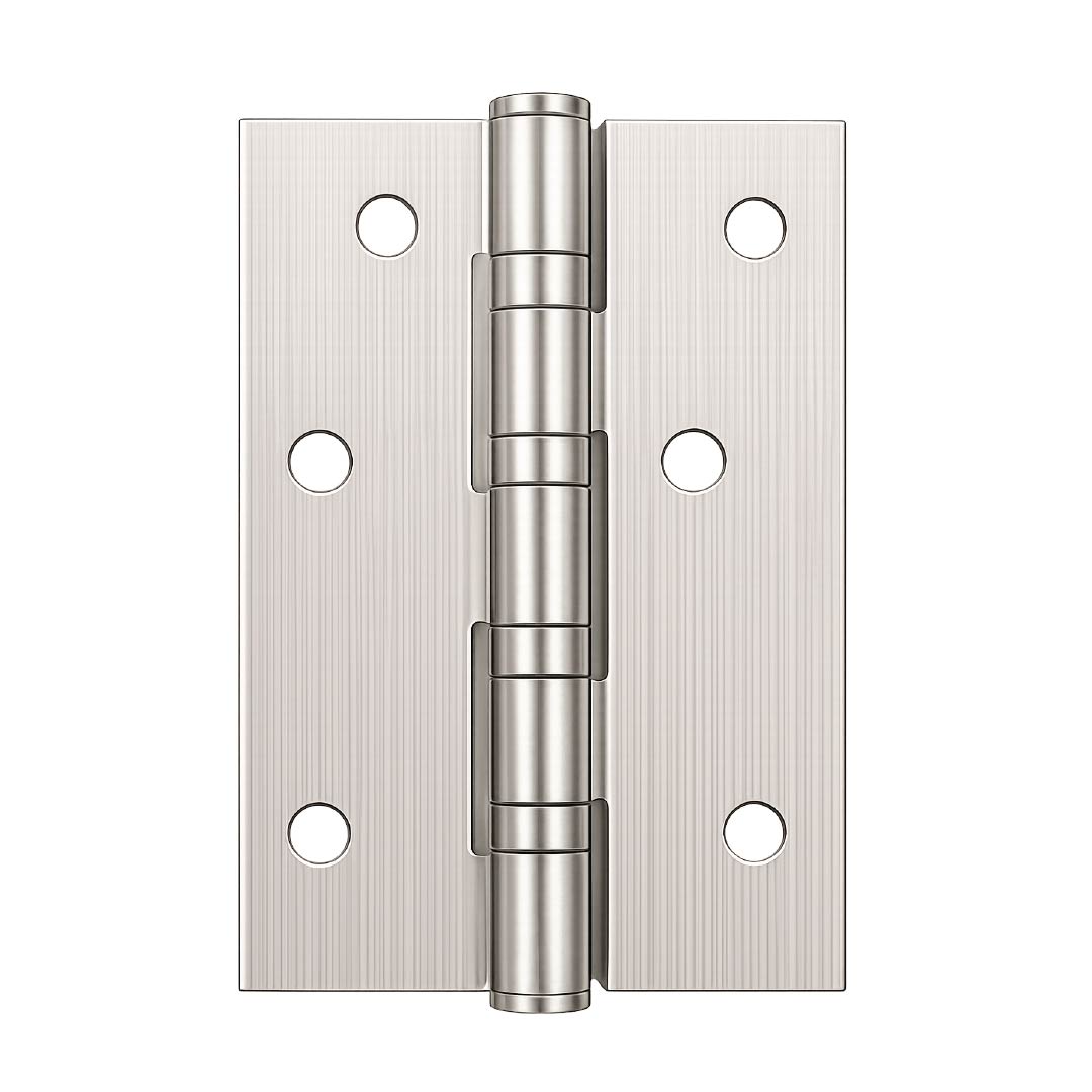 Rear view of DOMIRA silver 4 inch ball bearing door hinge showing strong steel construction for long-lasting performance.