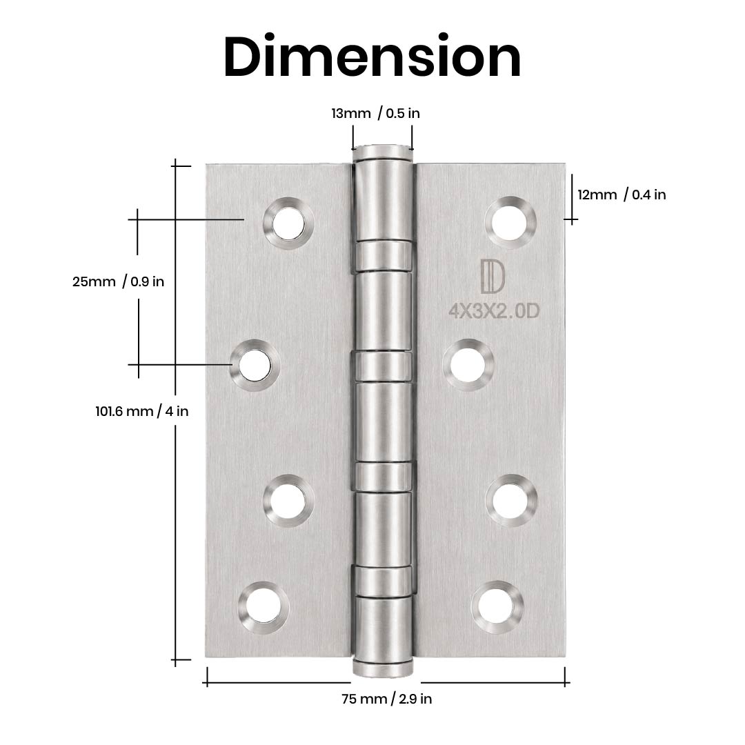 Technical dimensions of the DOMIRA silver 102mm ball bearing door hinge for accurate door fitting.