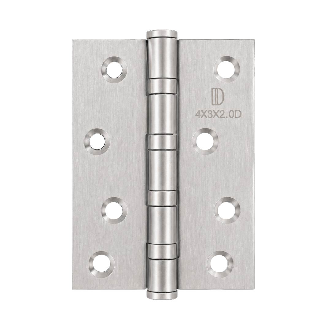 Front view of DOMIRA silver 102mm heavy-duty ball bearing door hinges with a polished corrosion-resistant finish.