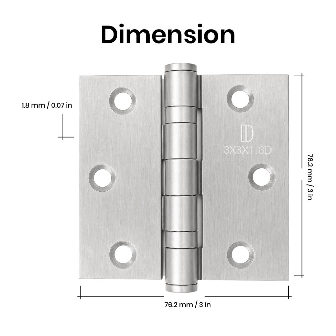Dimensions of the DOMIRA silver 76mm ball bearing door hinge for accurate installation and door alignment.