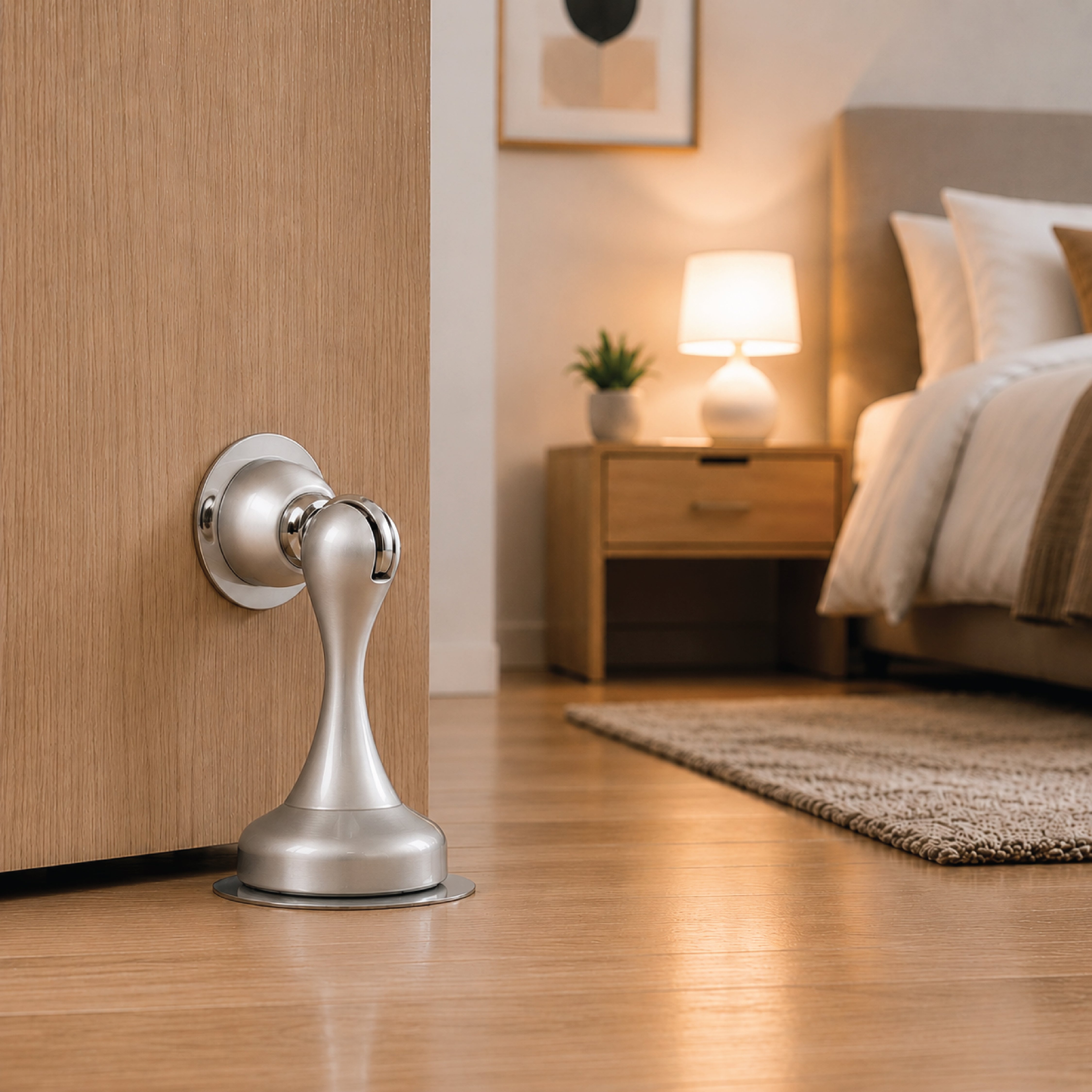 DOMIRA Magnetic Door Stopper Heavy Duty Door Stop Metal Chrome Finish No Drill Strong Hold 1 Pack