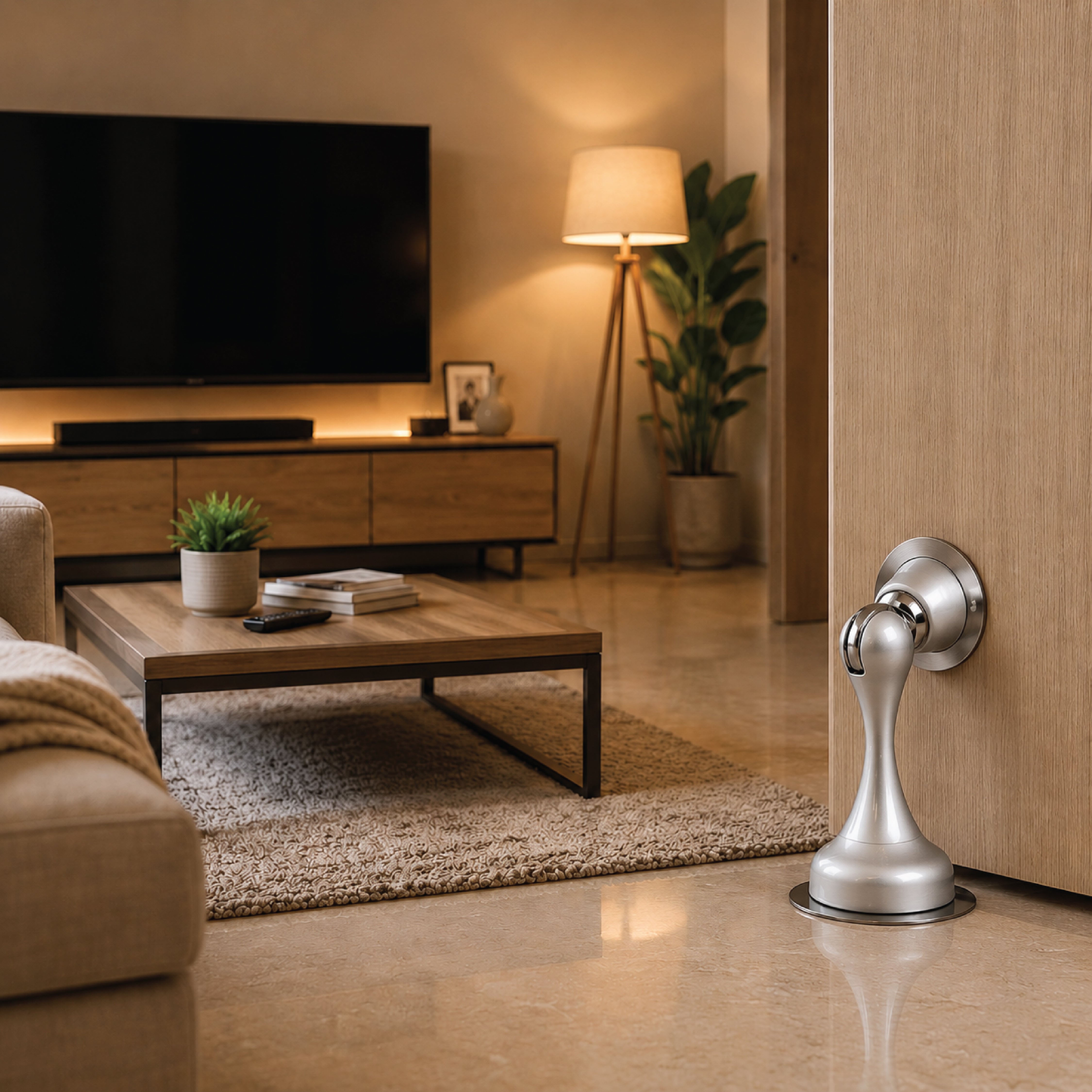 DOMIRA Magnetic Door Stopper Heavy Duty Door Stop Metal Chrome Finish No Drill Strong Hold 1 Pack