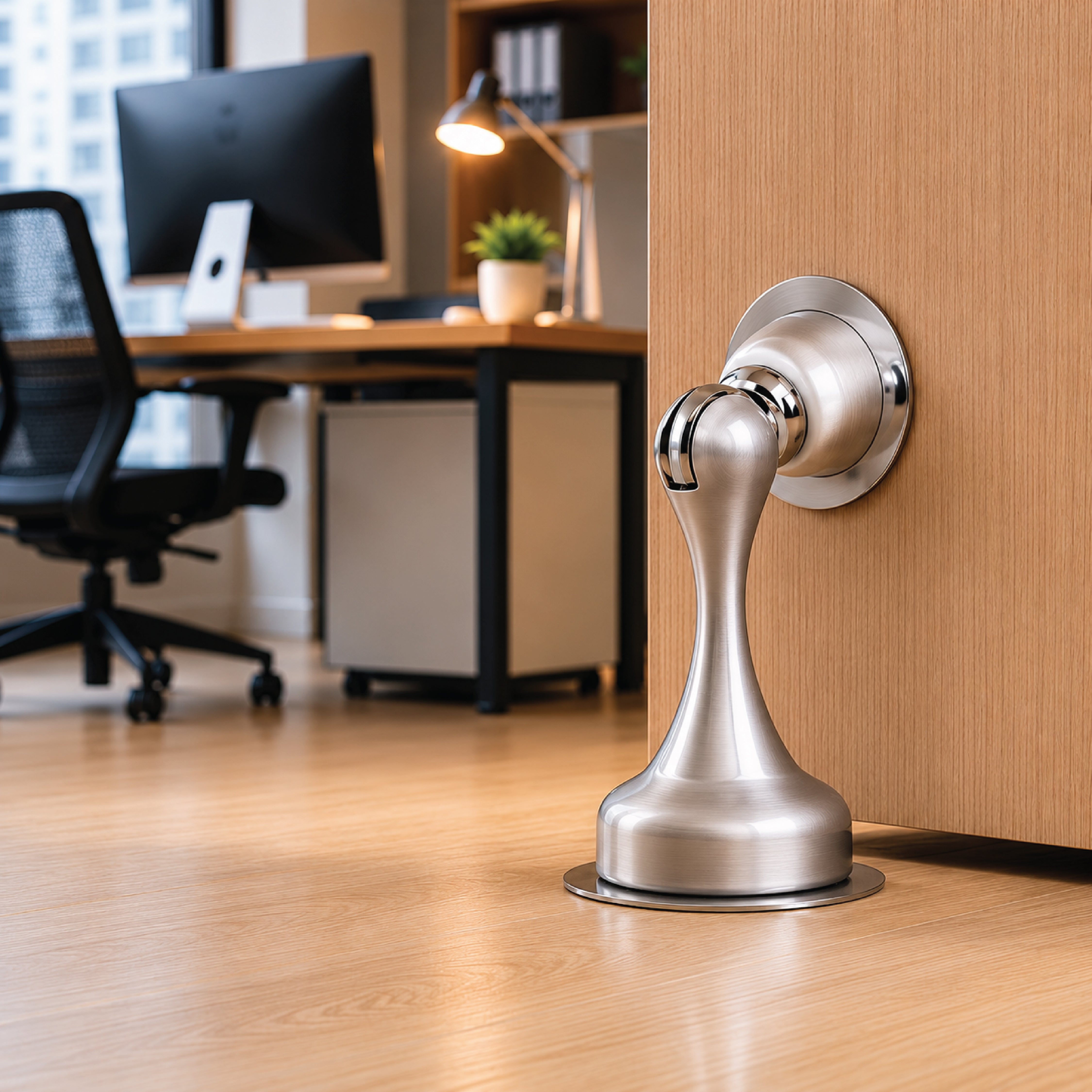 DOMIRA Magnetic Door Stopper Heavy Duty Door Stop Metal Chrome Finish No Drill Strong Hold 1 Pack