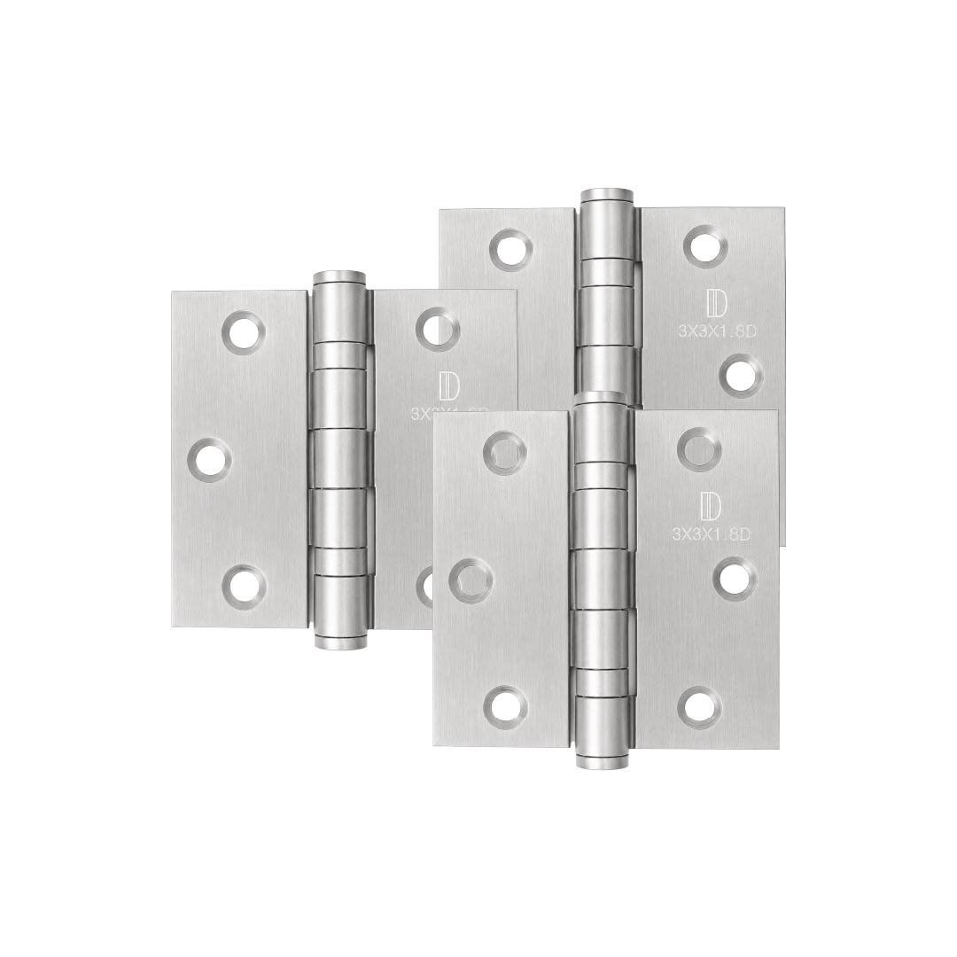 DOMIRA silver 76mm ball bearing door hinges pack of 3 made from heavy-duty steel with a polished finish for smooth and quiet door operation.