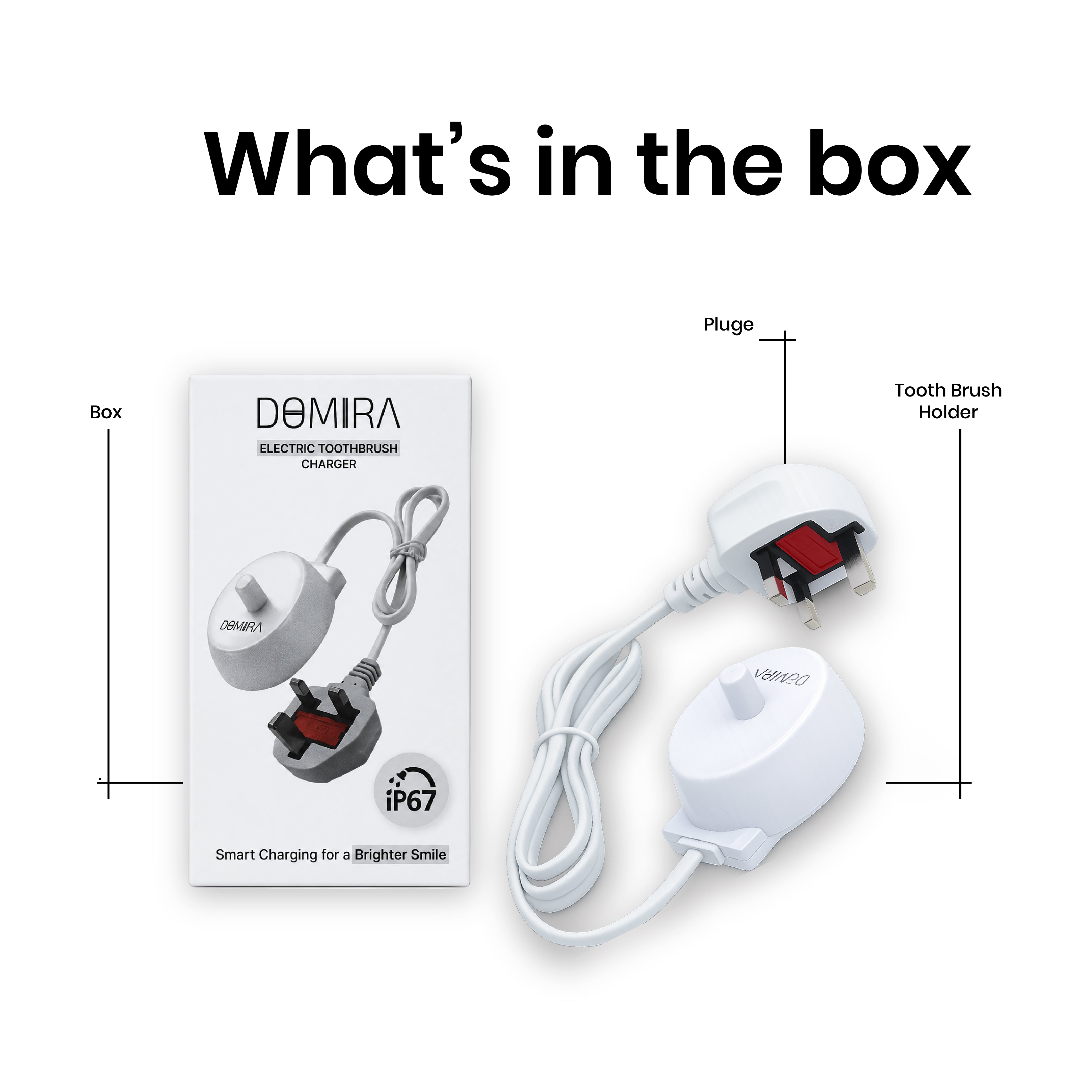 DOMIRA Universal Toothbrush Charger Electric Toothbrush Charger UK Plug Adapter Travel Ready 1m Cable