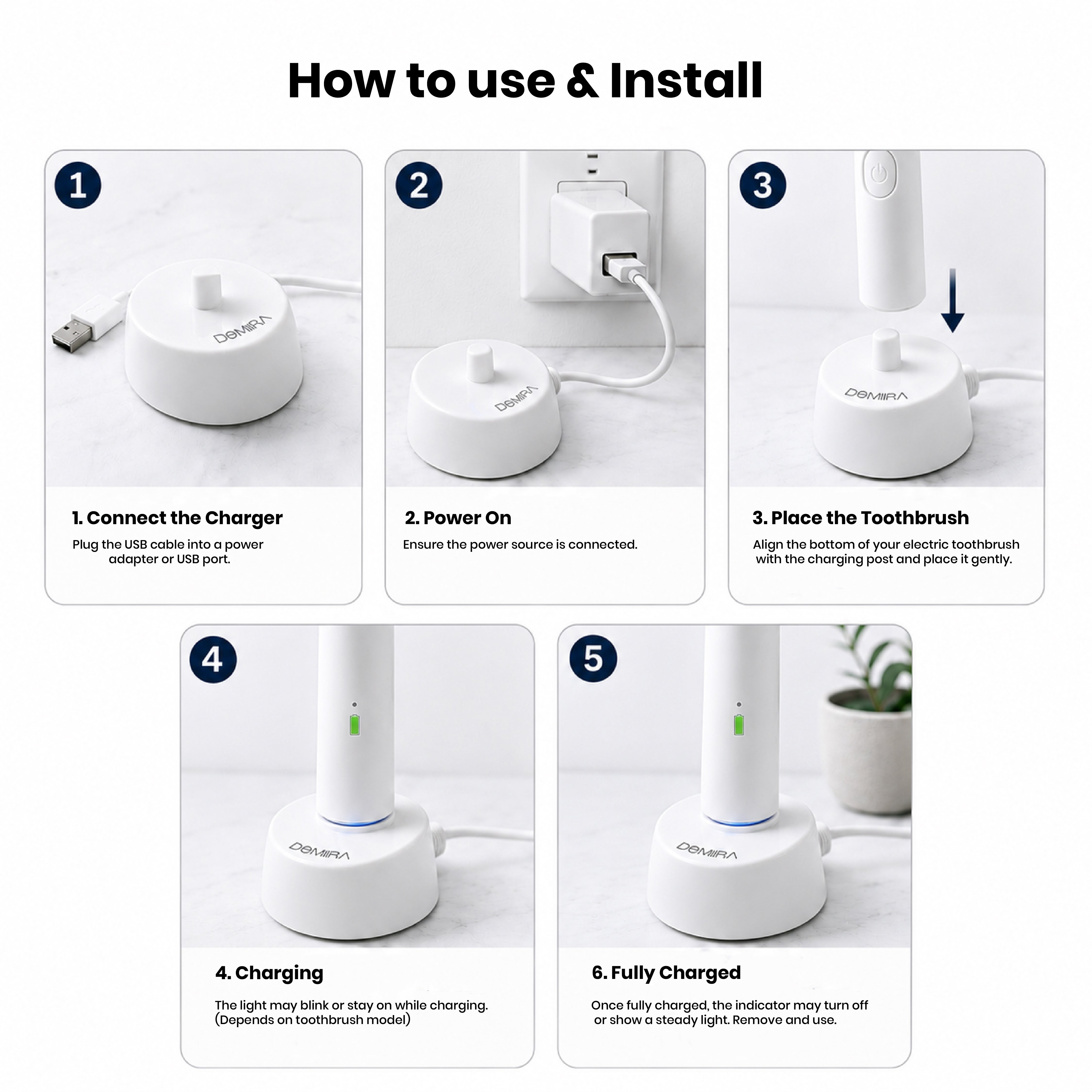 DOMIRA Universal Toothbrush Charger Electric Toothbrush Charger USB Charging Travel Ready 1m Cable