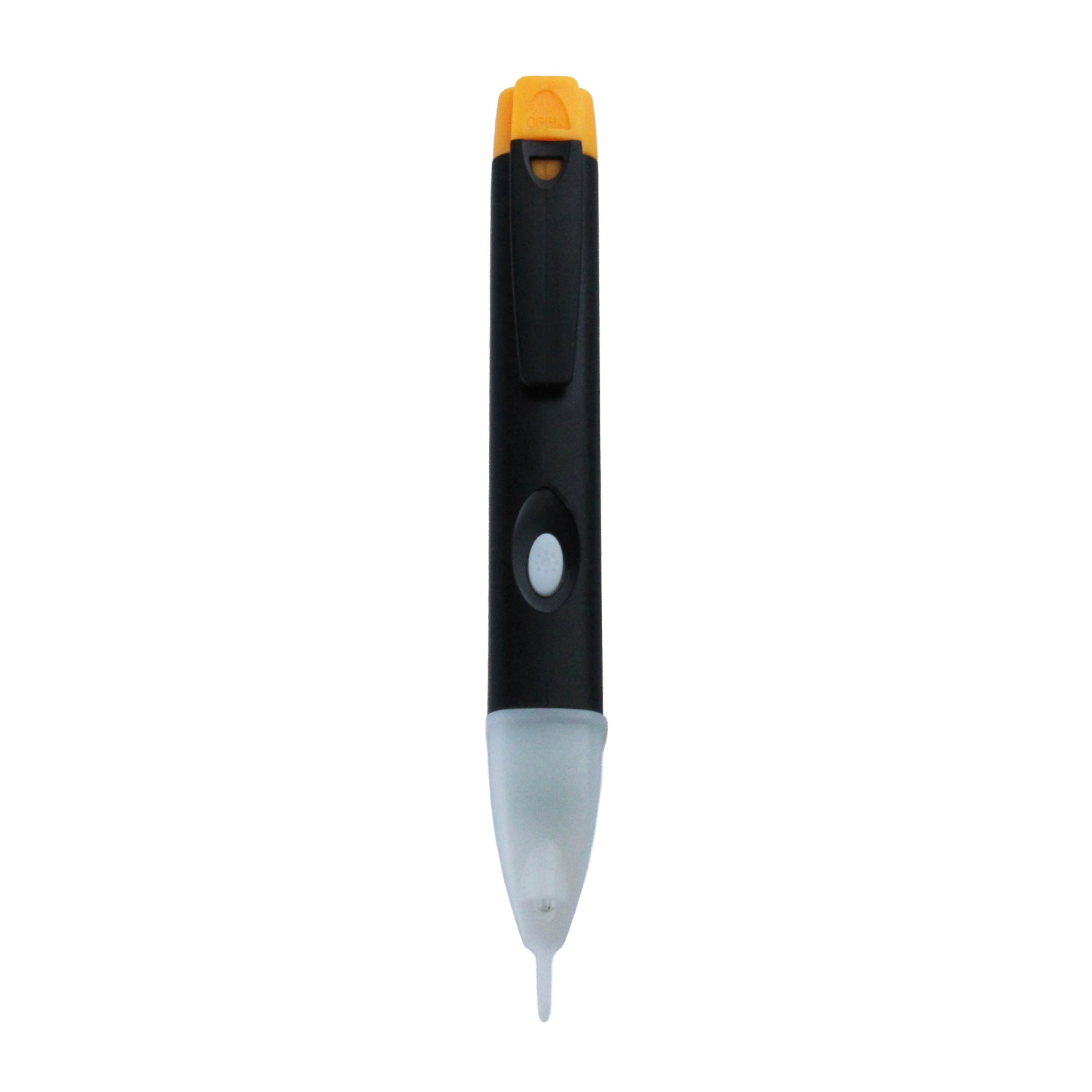 Front view of the DOMIRA voltage
tester pen showing the compact
non-contact AC voltage detector for
electricians, homeowners and DIY
users.