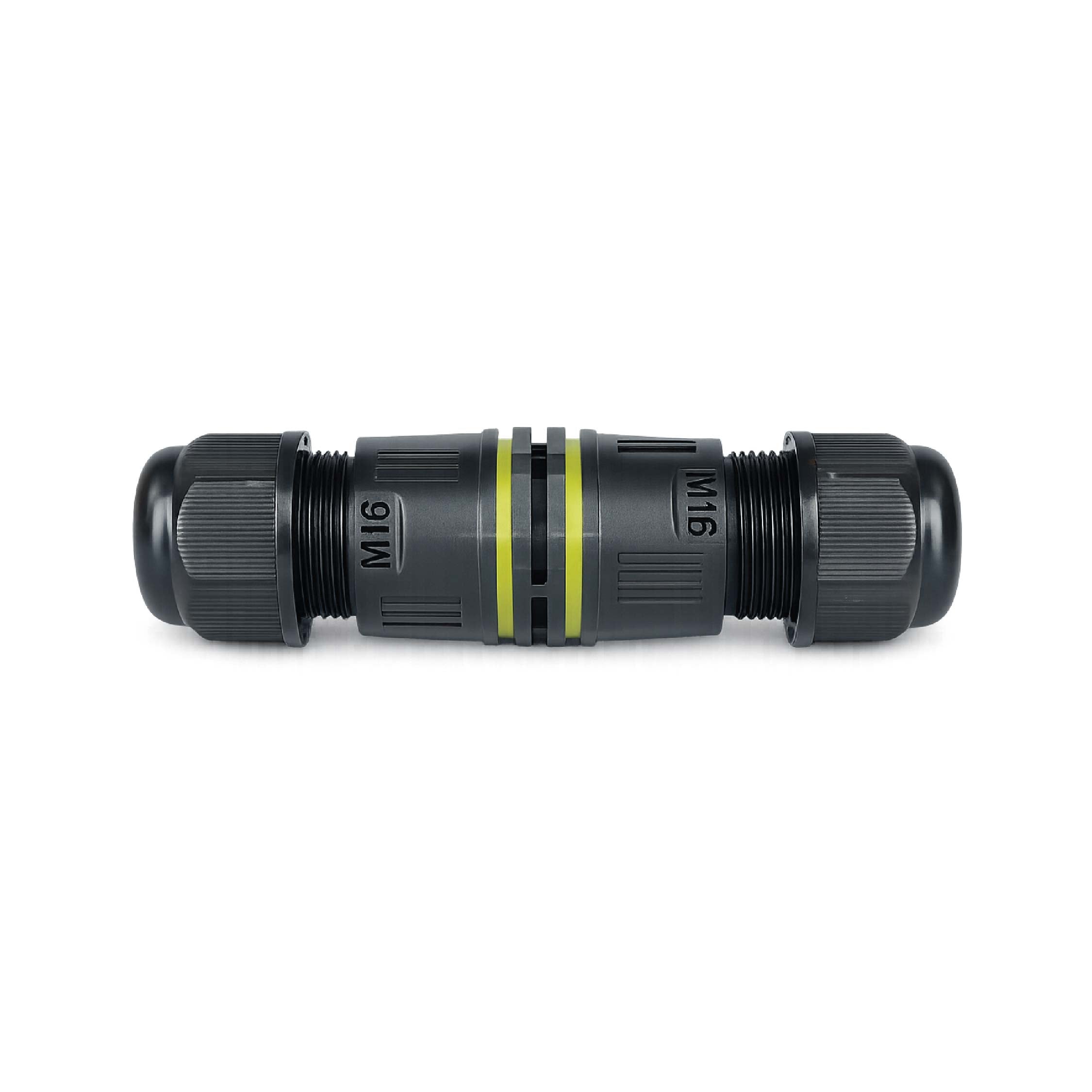 Side view of the DOMIRA outdoor
waterproof electrical connector
showing the durable PA66 nylon
housing and cable entry points.