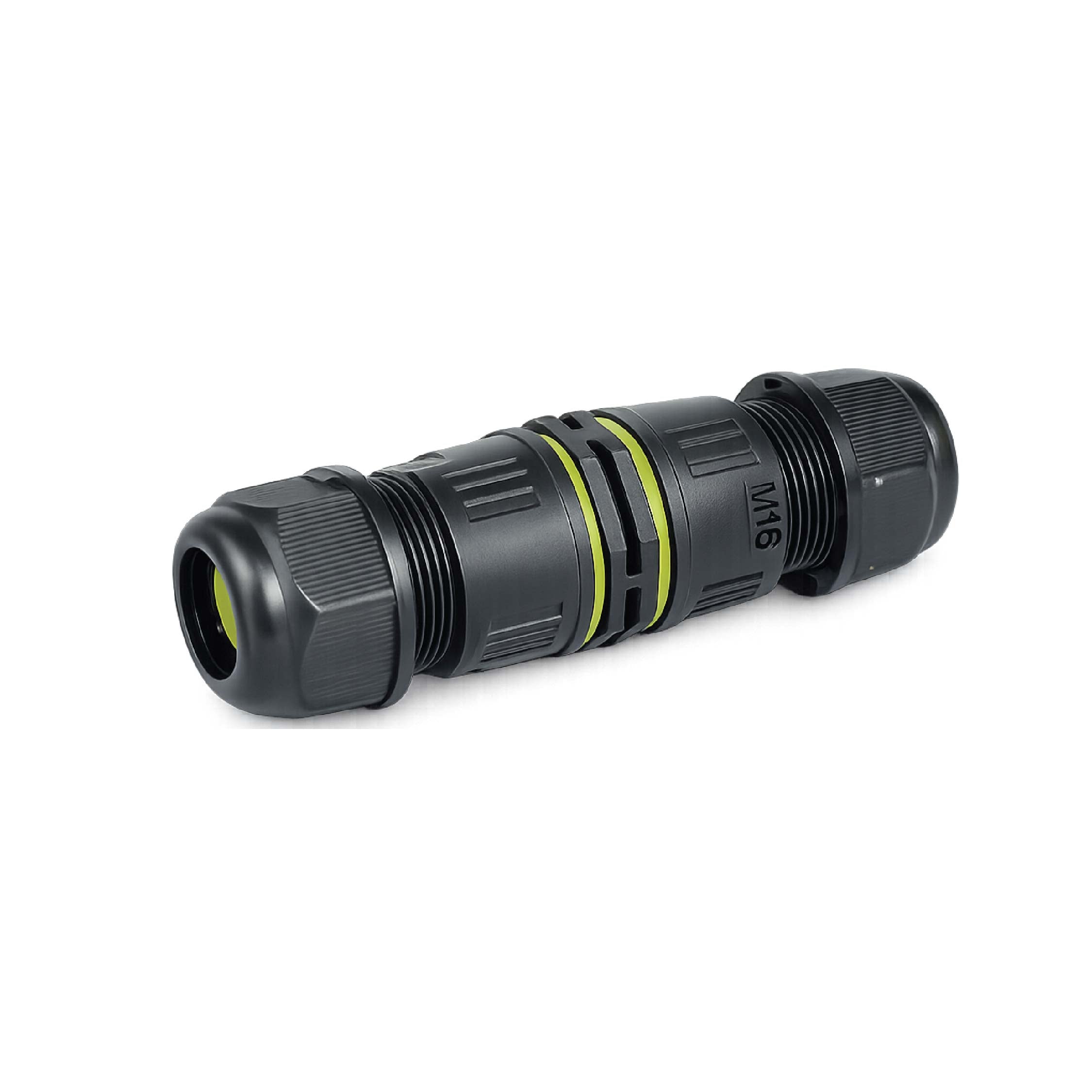 Perspective view of the DOMIRA
waterproof electrical cable connector
featuring a heavy-duty weatherproof
design for indoor and outdoor use.