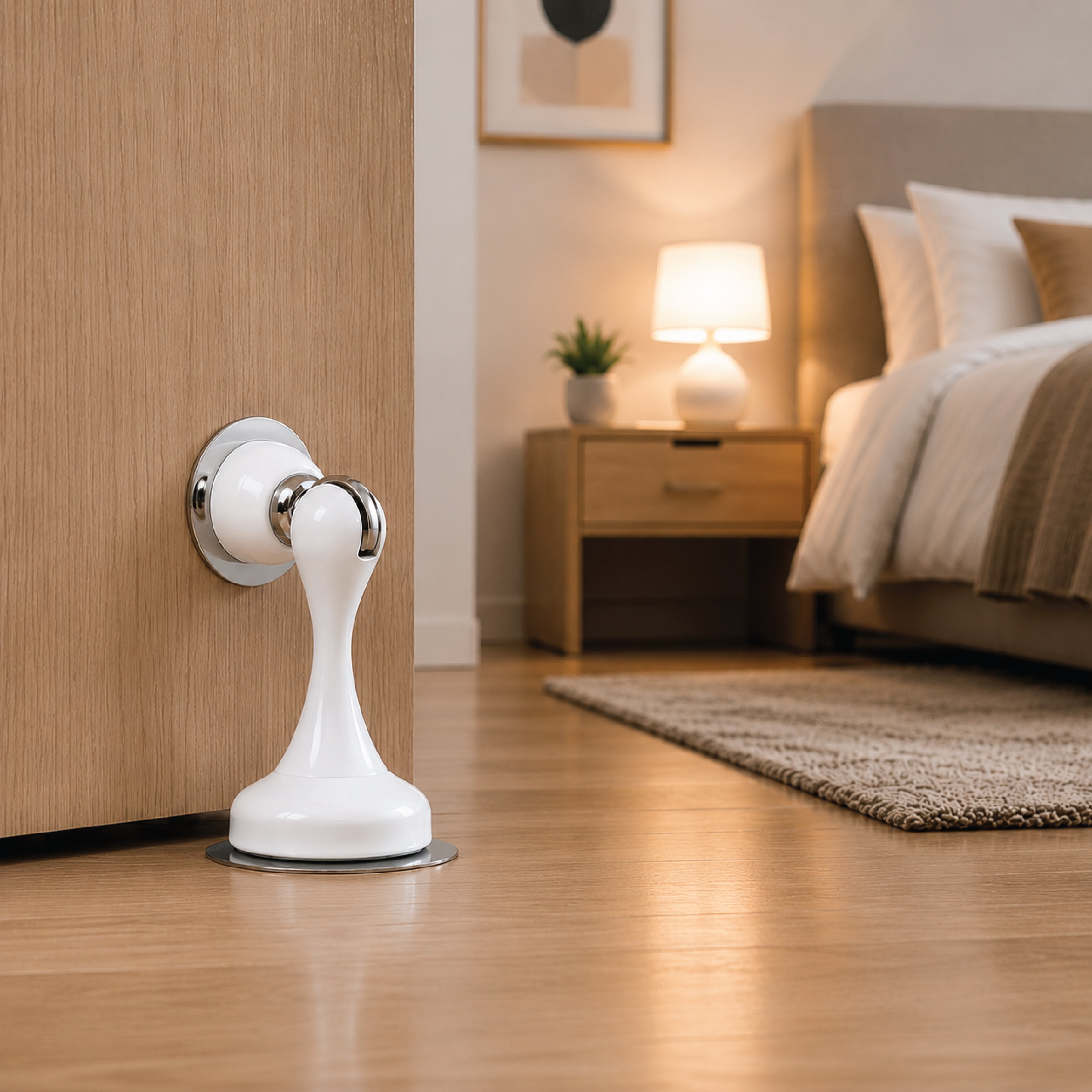 DOMIRA Magnetic Door Stopper Heavy Duty Door Stop Metal White Finish No Drill Strong Hold 1 Pack