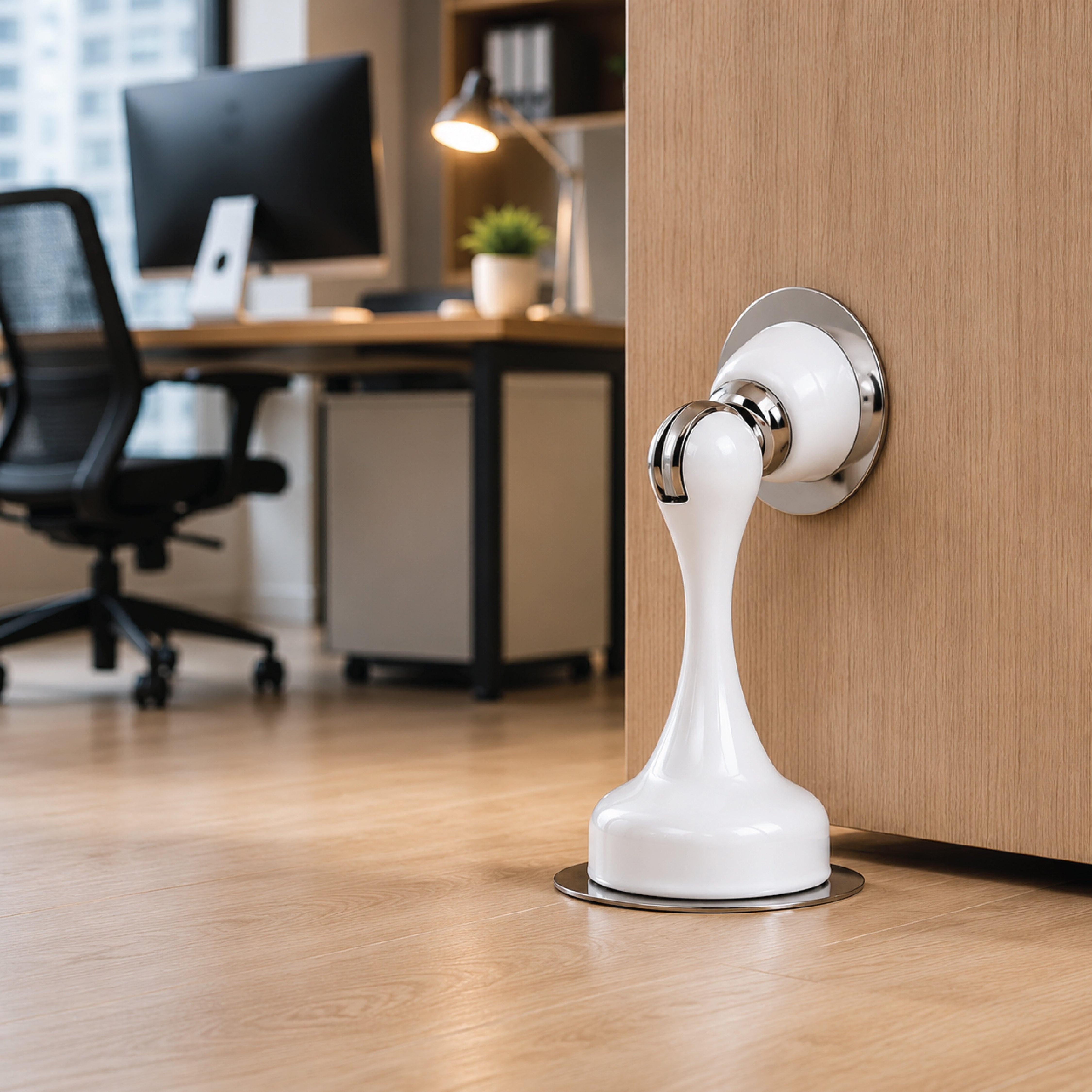 DOMIRA Magnetic Door Stopper Heavy Duty Door Stop Metal White Finish No Drill Strong Hold 1 Pack
