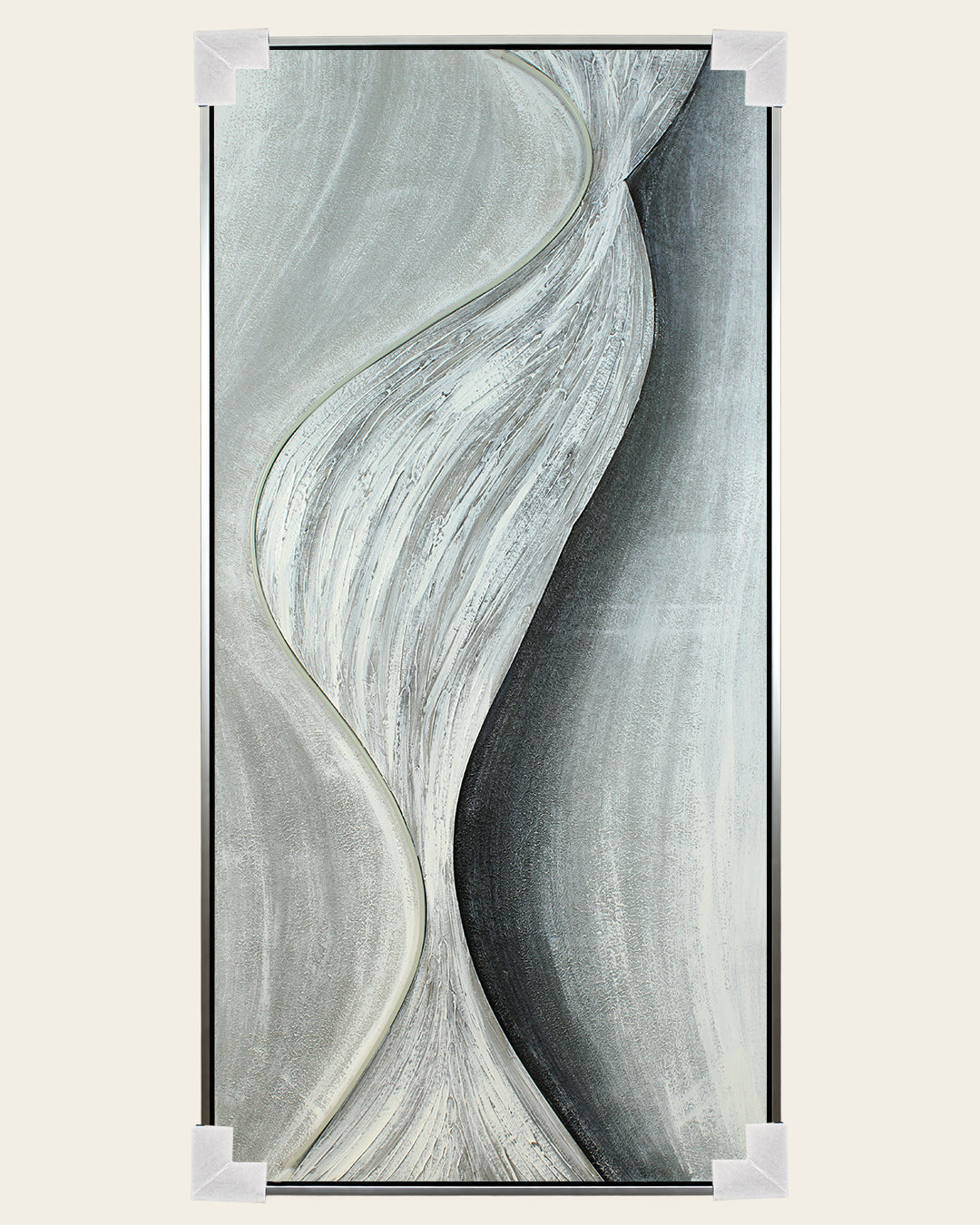 Drift of Light grey and gold LED canvas art with corner protectors for delivery