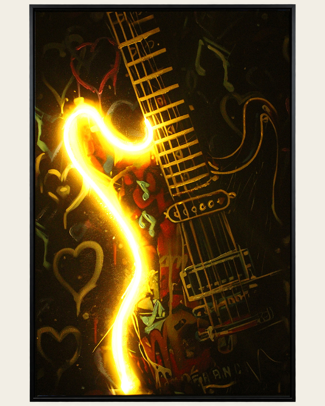 Electric Pulse neon guitar LED canvas art with the LED lighting switched on