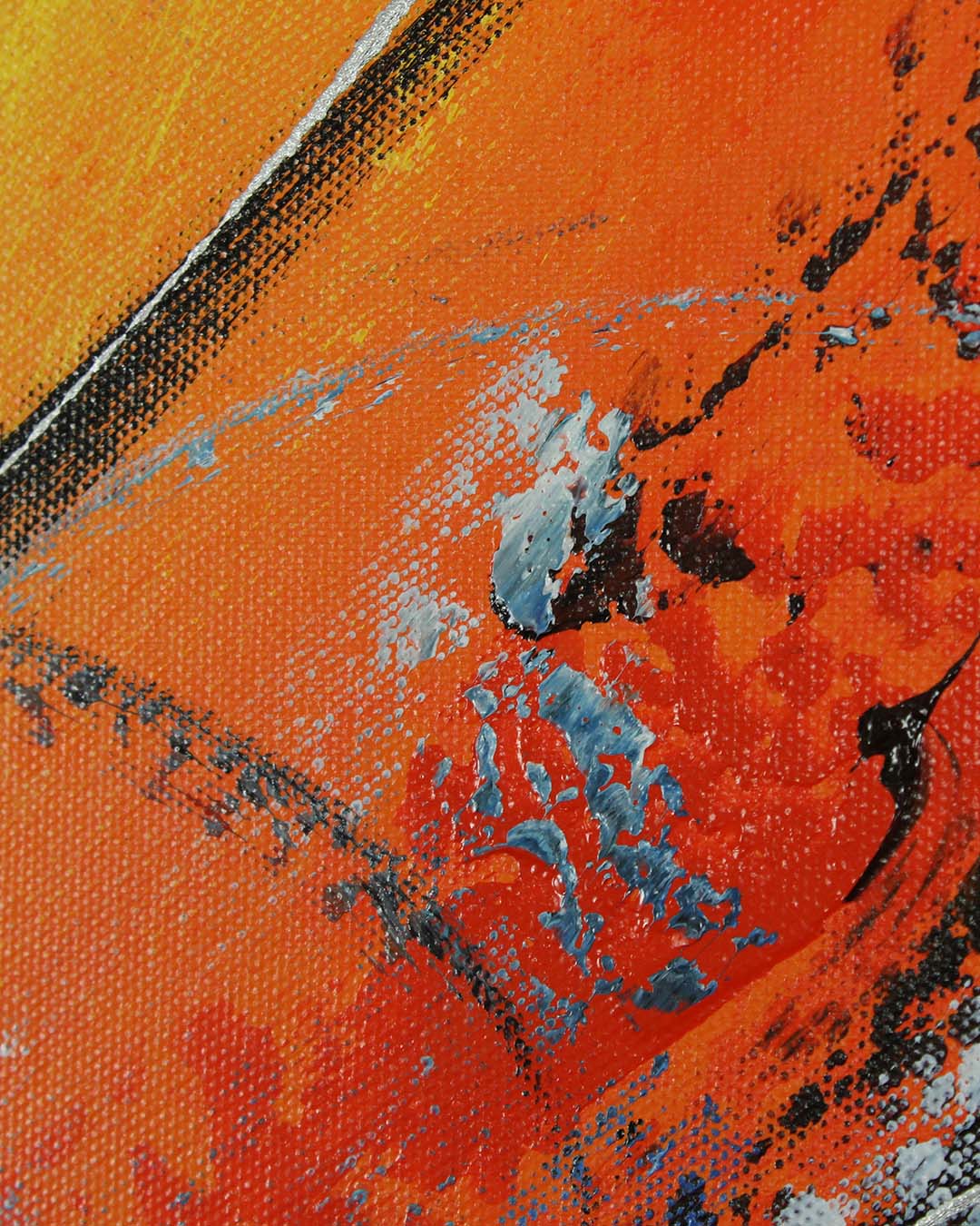 Elemental orange and turquoise abstract painting close-up of the brushwork