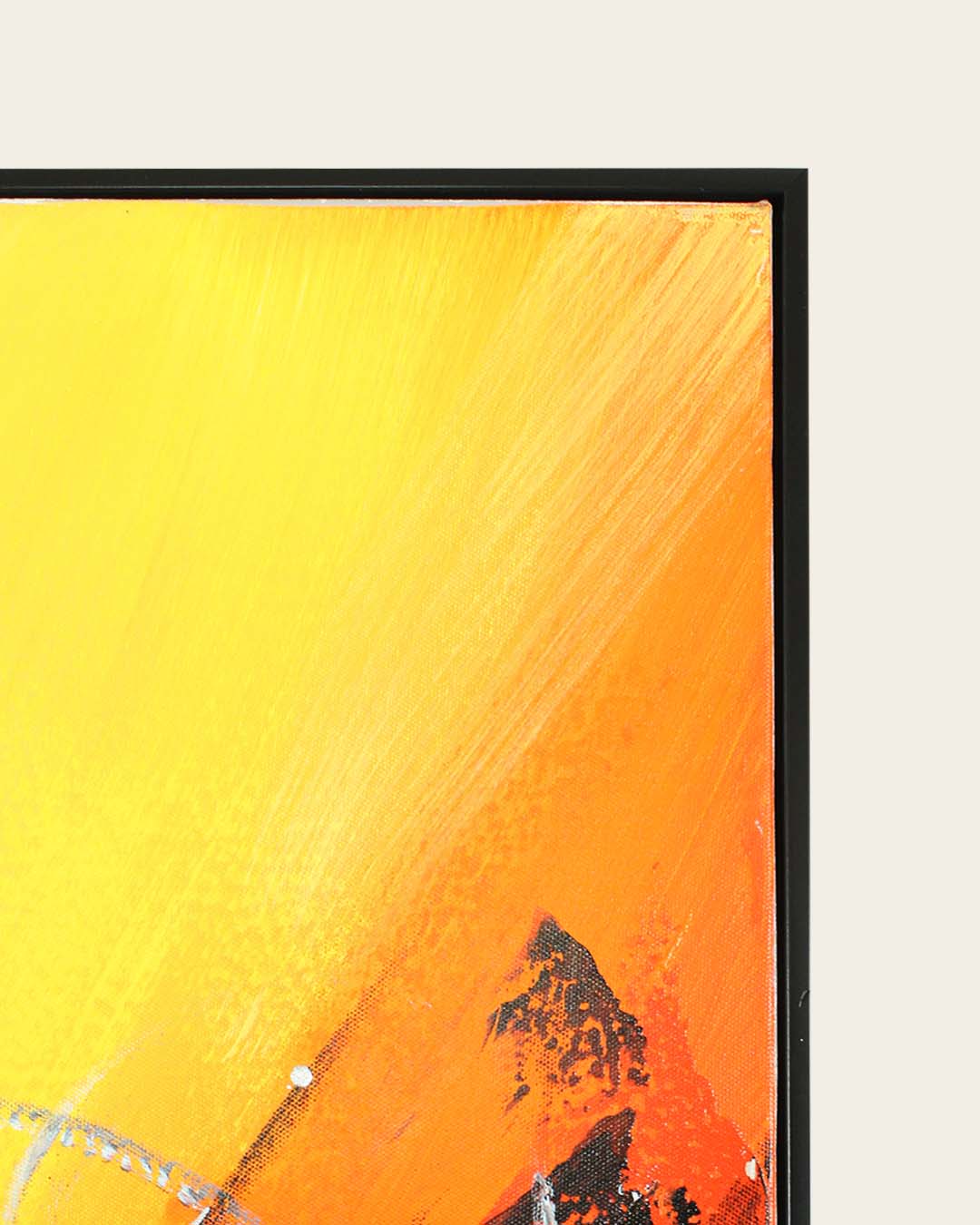 Elemental orange and turquoise abstract painting frame corner detail