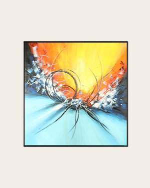 Elemental orange and turquoise abstract painting front view