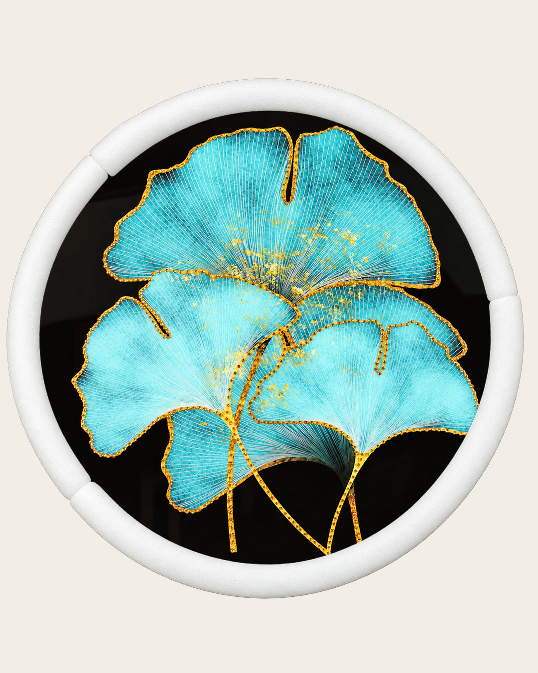 Empress round ginkgo glass wall art with corner protectors for delivery
