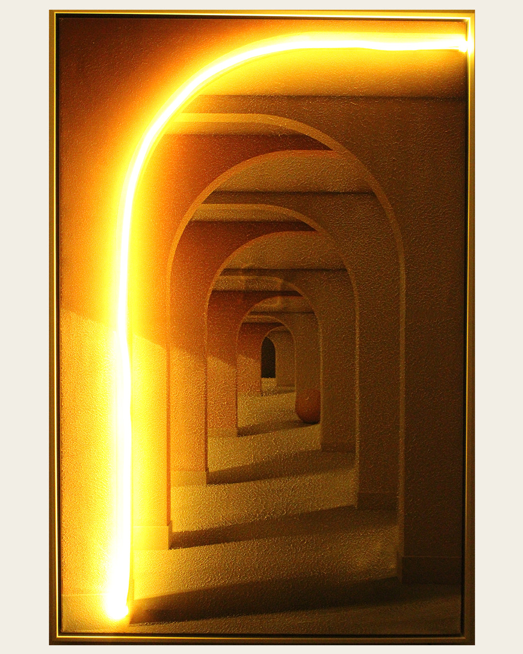 Endless pink arch LED wall art with the LED lighting switched on