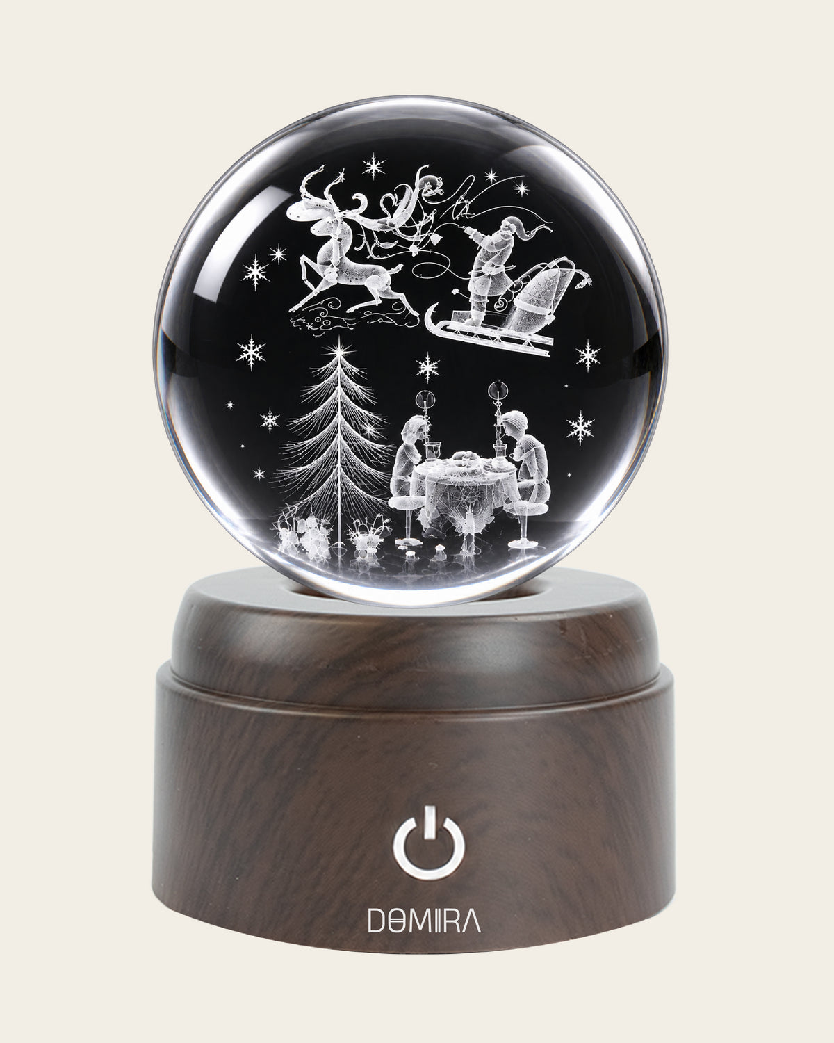 A December Evening crystal globe close-up of the 3D engraved design
