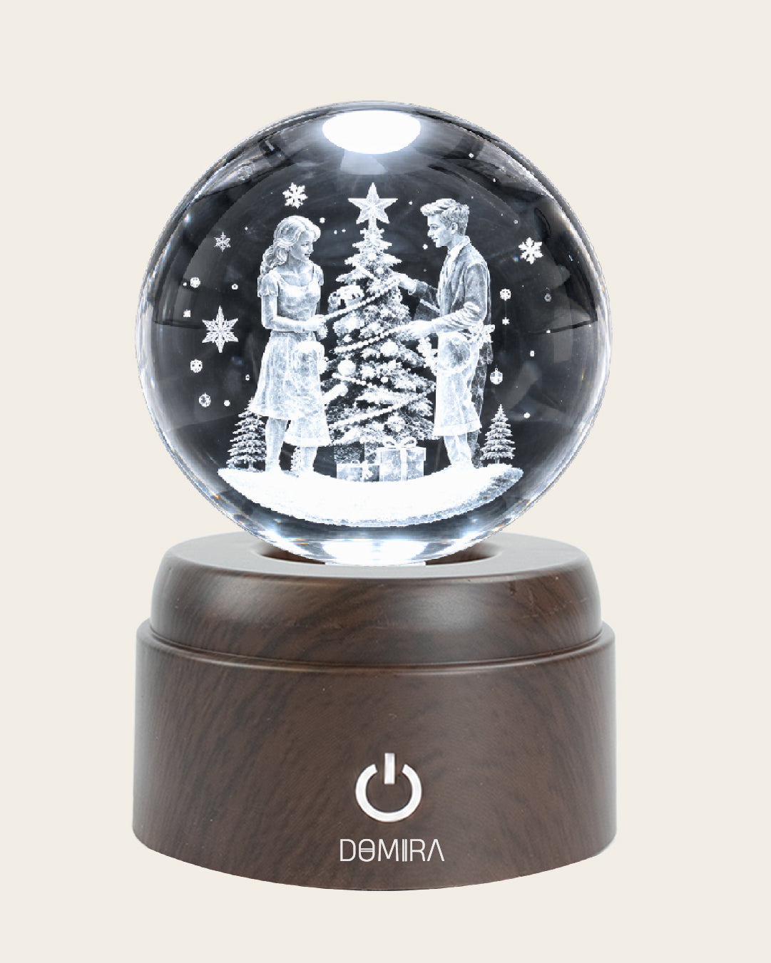 Christmas Together crystal globe close-up of the 3D engraved design