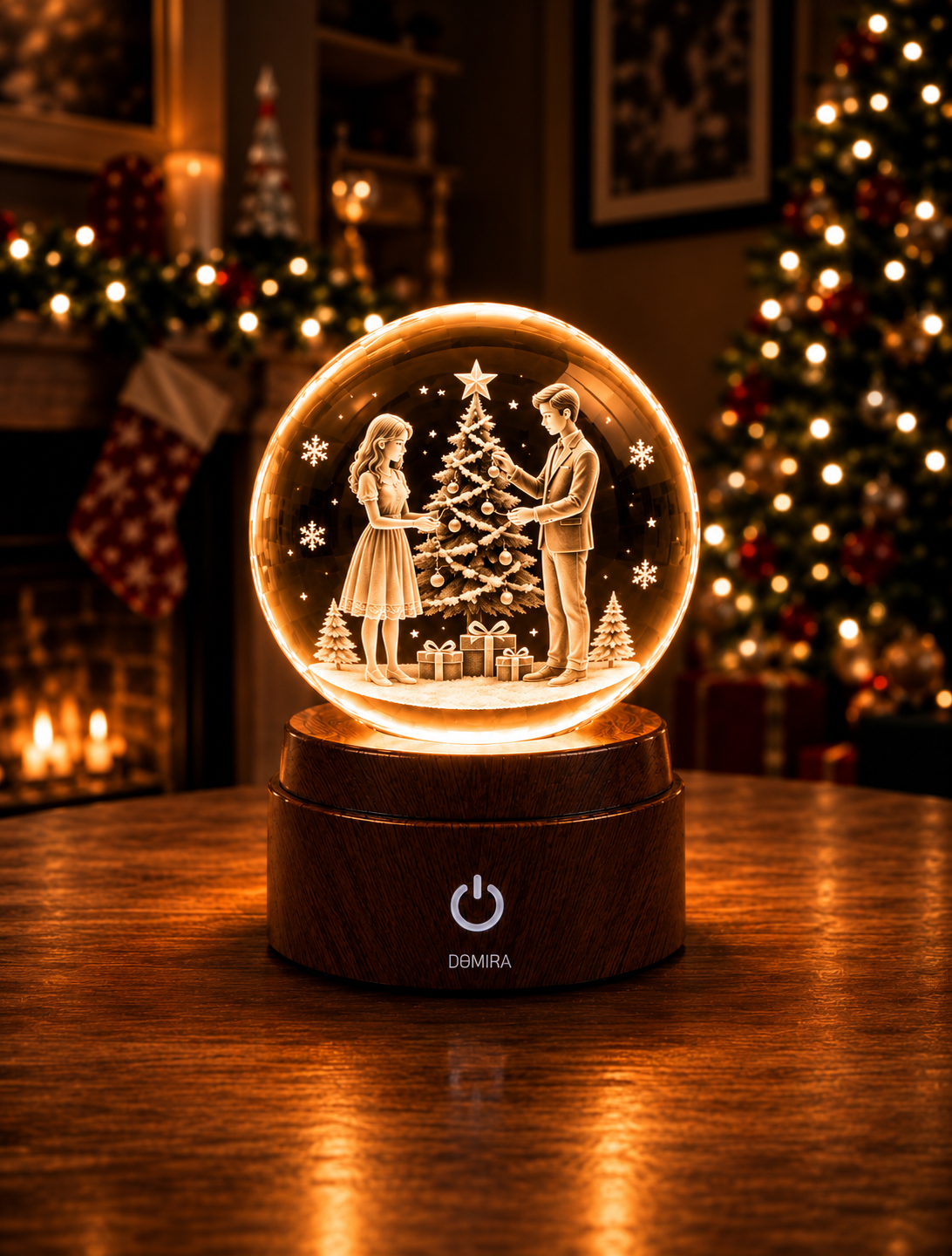 Christmas Together crystal globe glowing warm amber